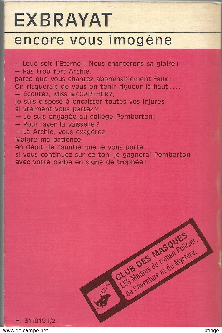 Encore Vous Imogène Par Exbrayat - Club Des Masques N°118 - Club Des Masques