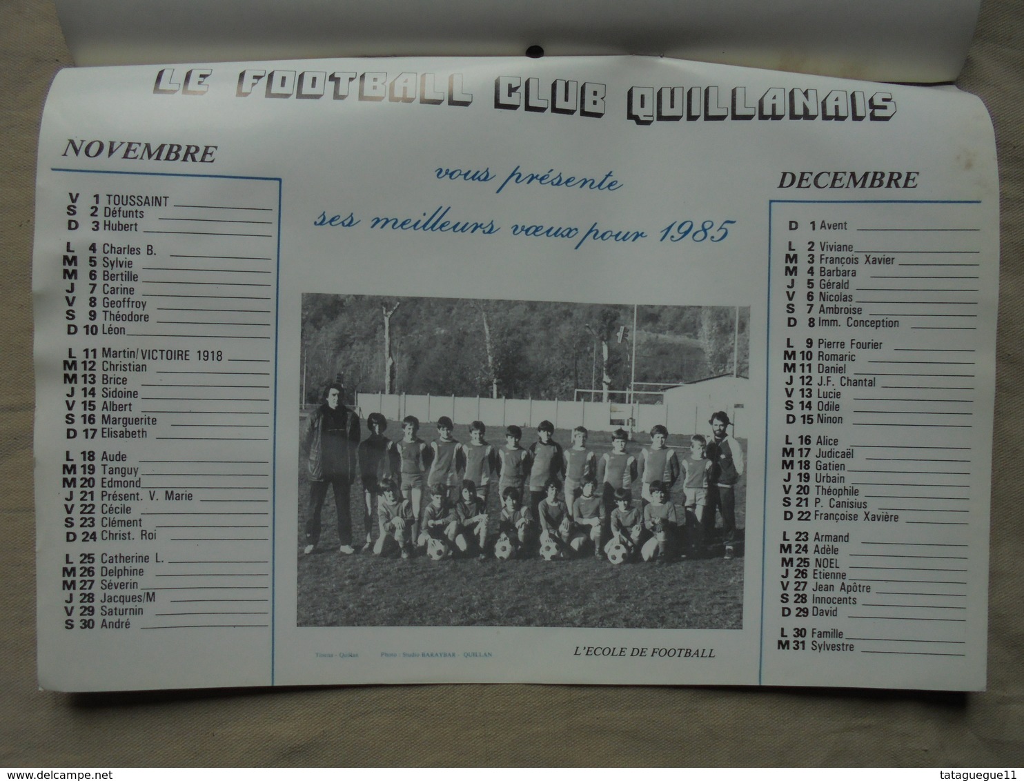 Ancien - Calendrier Sportif Le Football Club Quillanais (Aude) 1985 - Autres & Non Classés