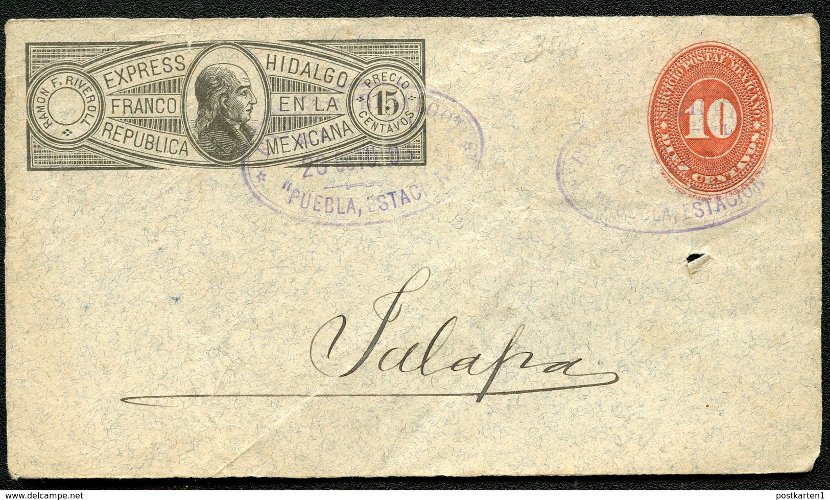 Mexico Front Of Envelope HIDALGO EXPRESS MEPSI H1 Puebla To Xalapa 1895 - Mexique