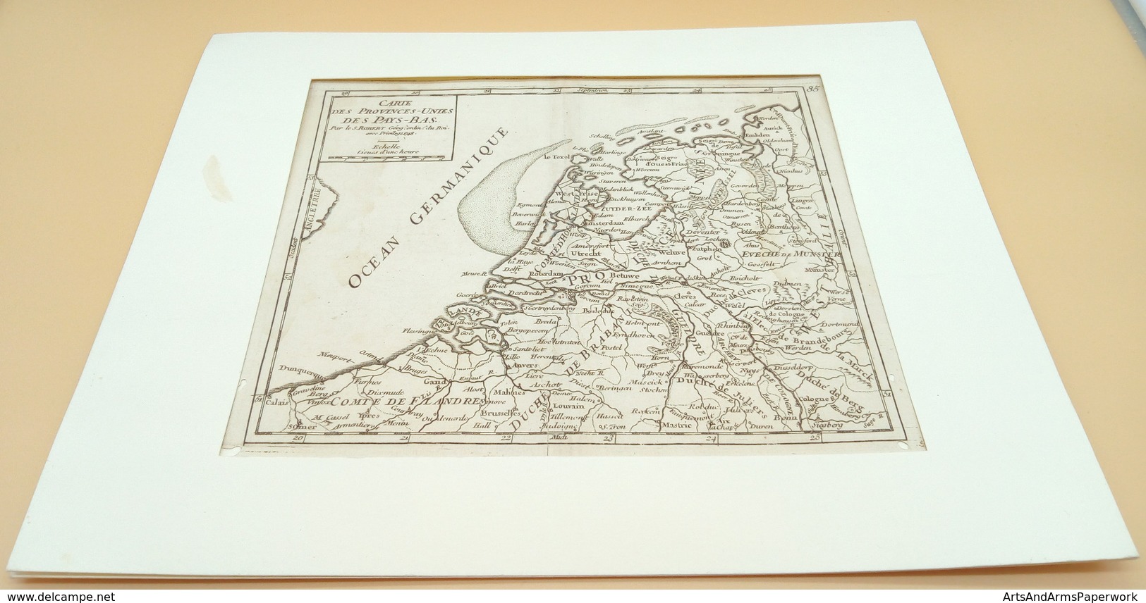 Kopergravure Verenigde Provincies Der Nederlanden 1748, Cartograaf Gilles ('Le Sieur') Robert De Vaugondy - Geographische Kaarten