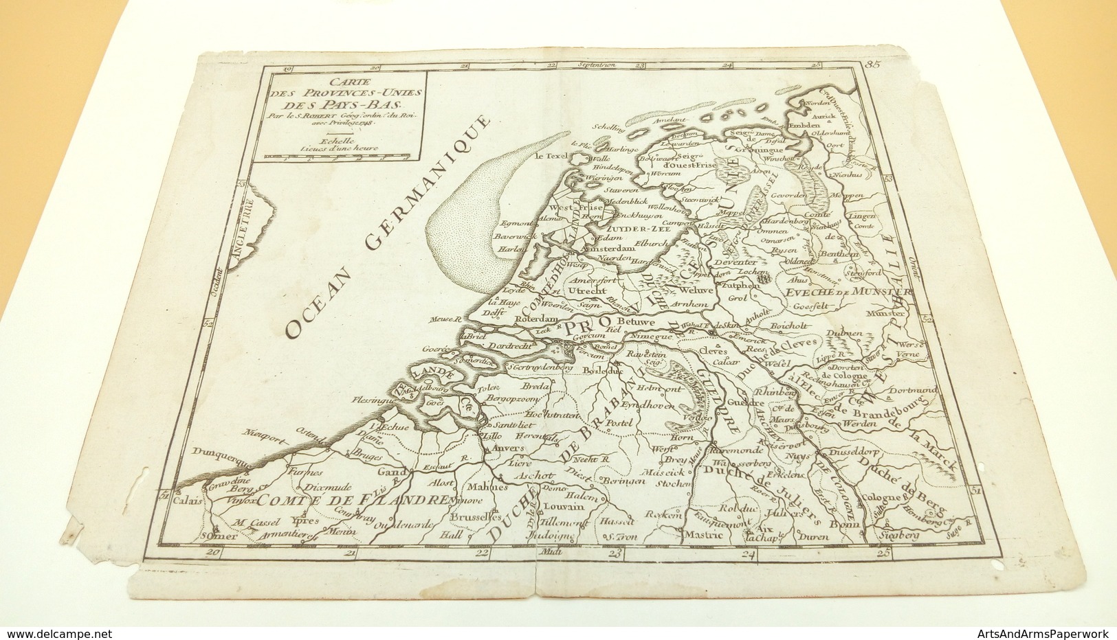 Kopergravure Verenigde Provincies Der Nederlanden 1748, Cartograaf Gilles ('Le Sieur') Robert De Vaugondy - Geographische Kaarten