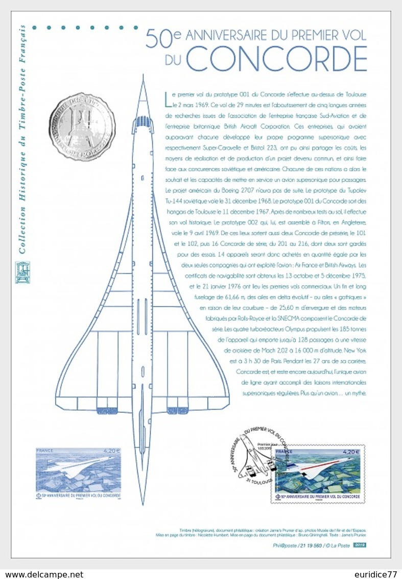 France 2019 - 50th Anniv. Of The First Flight Of Concorde Philatelic Document - Collectors