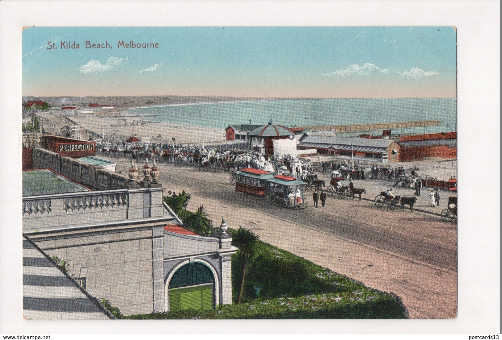 J-965 Melbourne Australia St Kilda Beach Trolley Early Postcard - Other & Unclassified