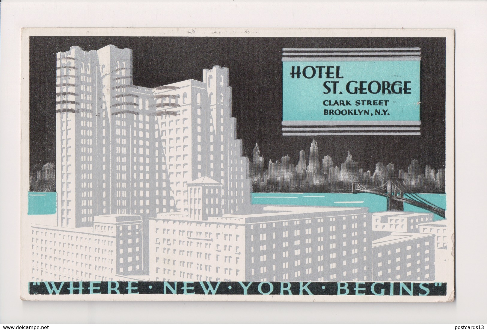 L-364 Brooklyn New York Hotel St George Clark Street Art Deco Postcard 1937 - Other & Unclassified