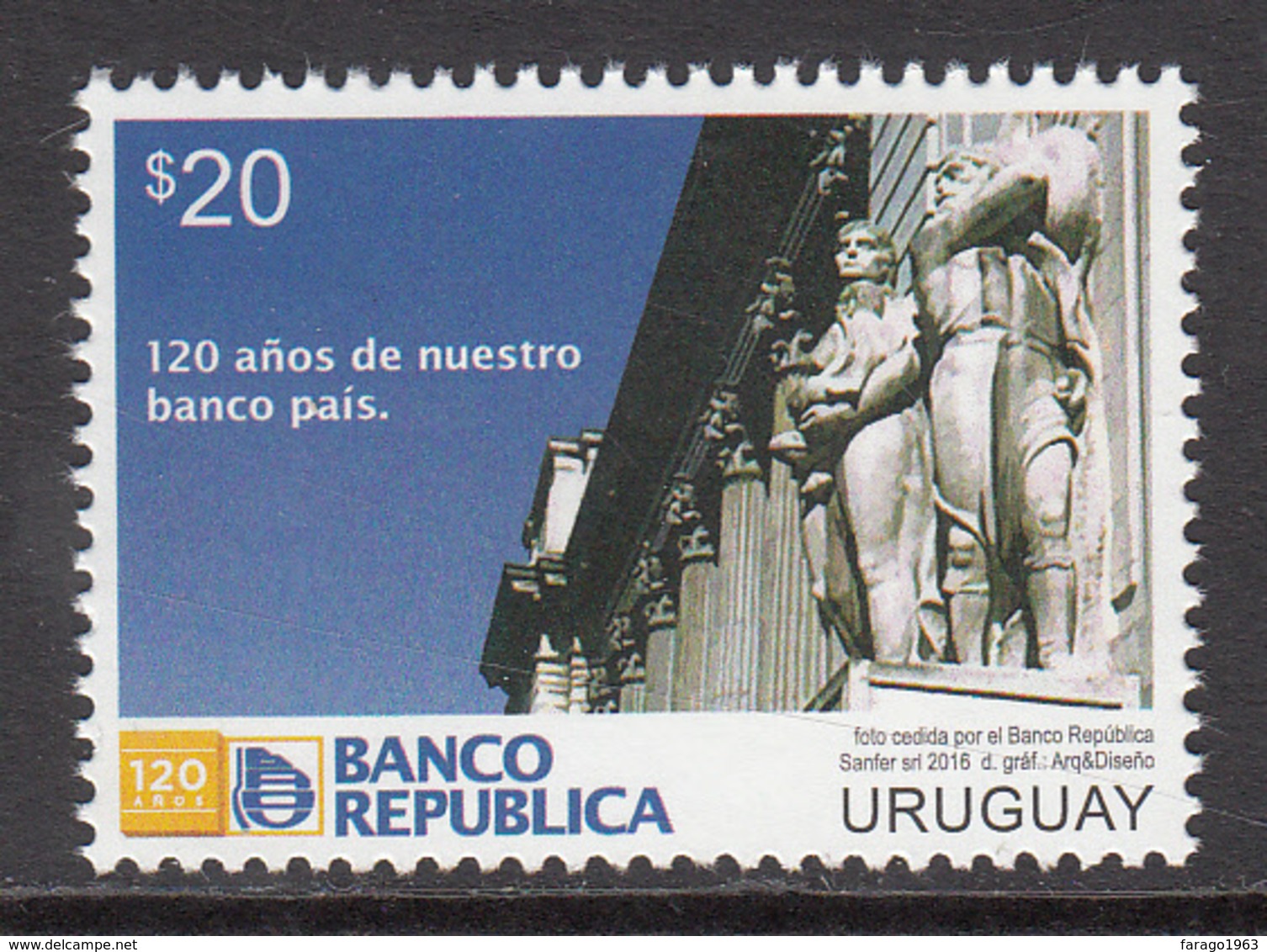 2016 Uruguay Bank  Complete Set Of 1 Stamp MNH - Uruguay