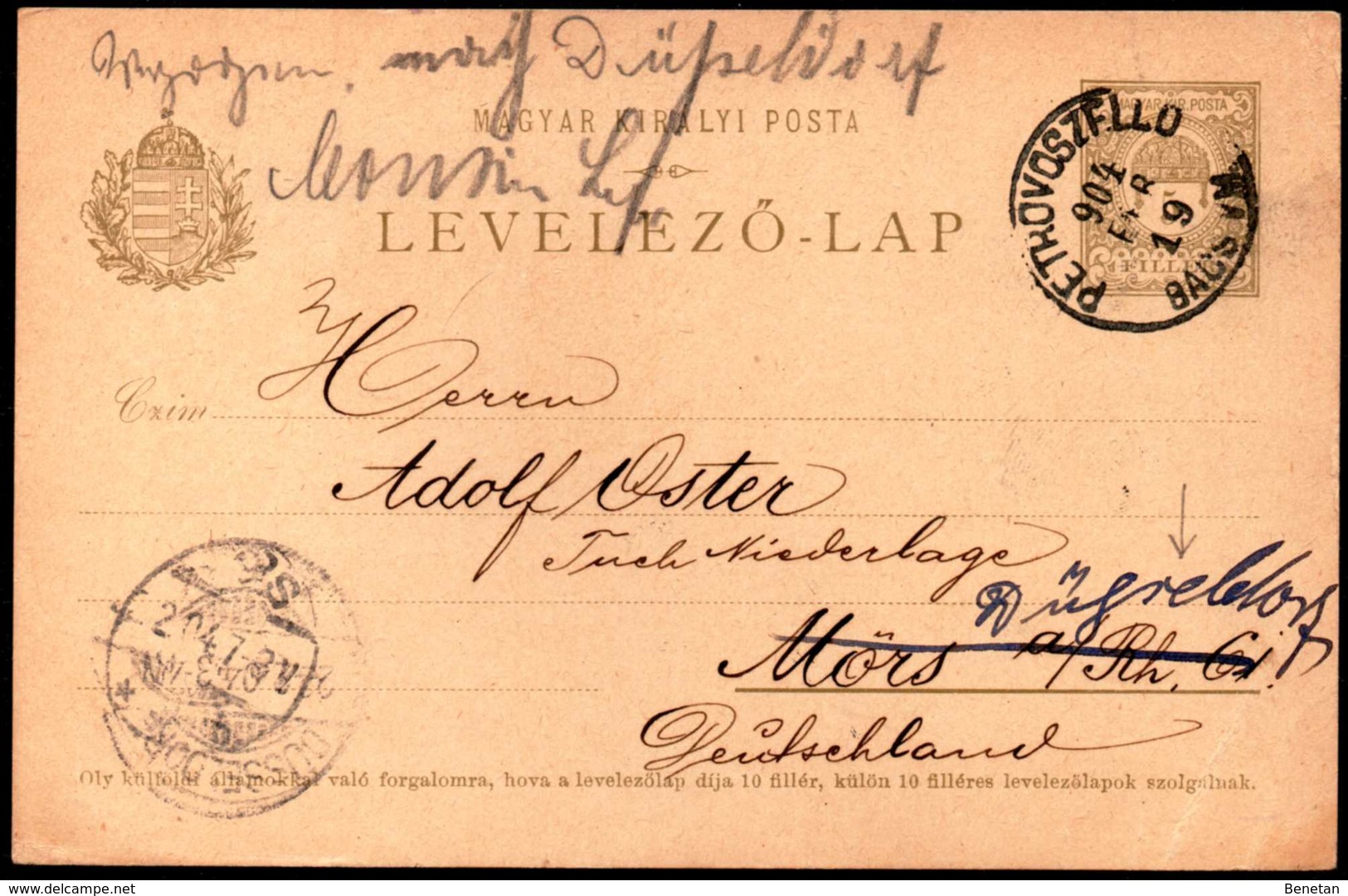 Hungary To Germany Resent Postal Stationery 1919 "Petrovoszello" Cancel - Briefe U. Dokumente