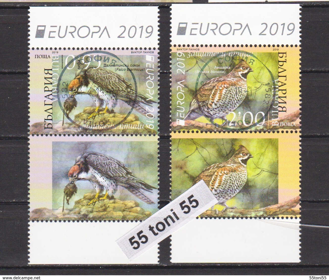 2019 Europa – Protected Birds 2v- Used (O) (set With Vignetes ) Bulgaria / Bulgarie - 2019