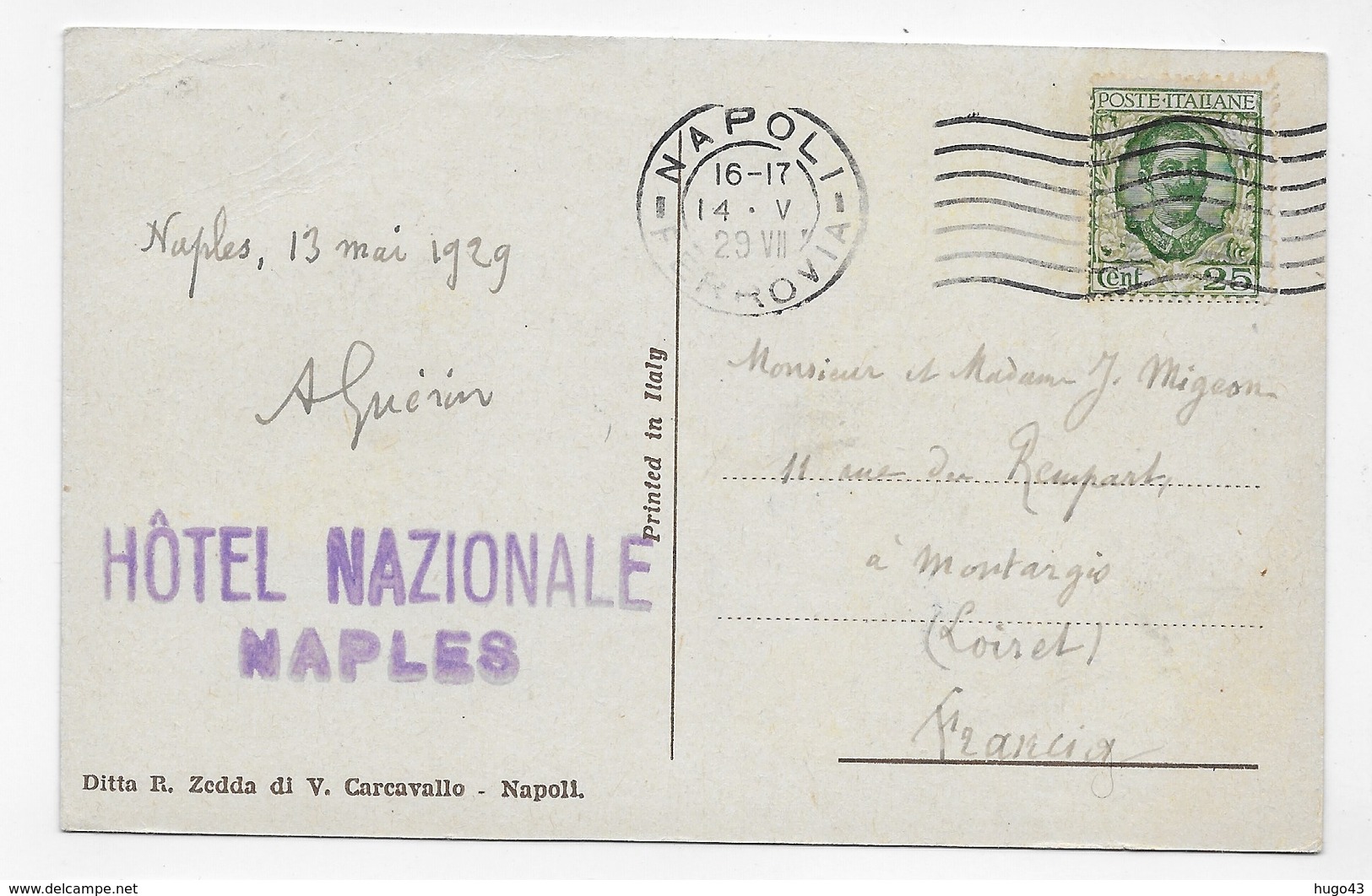 (RECTO / VERSO) NAPOLI EN 1929 - PANORAMA DI POSILLIPO - CACHET HOTEL NAZIONALE - BEAU TIMBRE - CPA COULEUR VOYAGEE - Napoli