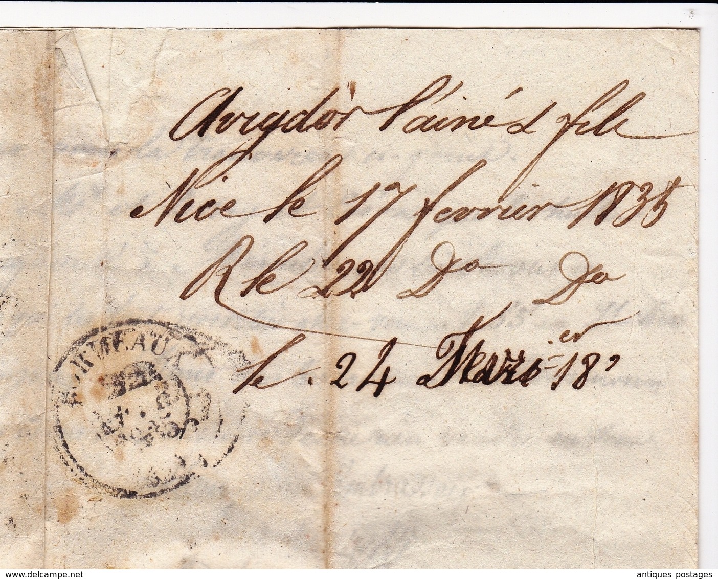 Lettre Nice 1835 Nizza Regno Di Sardegna Isaac Samuel Avigdor Huile D'Olive Orande Elisée Raba Bordeaux Gironde - Sardaigne