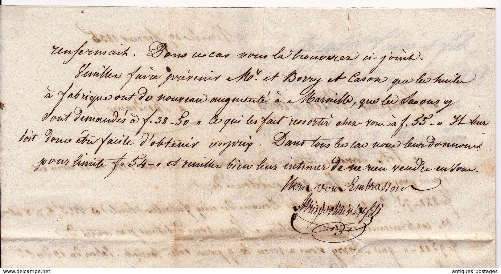 Lettre Nice 1835 Nizza Regno di Sardegna Isaac Samuel Avigdor Huile d'Olive Orande Elisée Raba Bordeaux Gironde