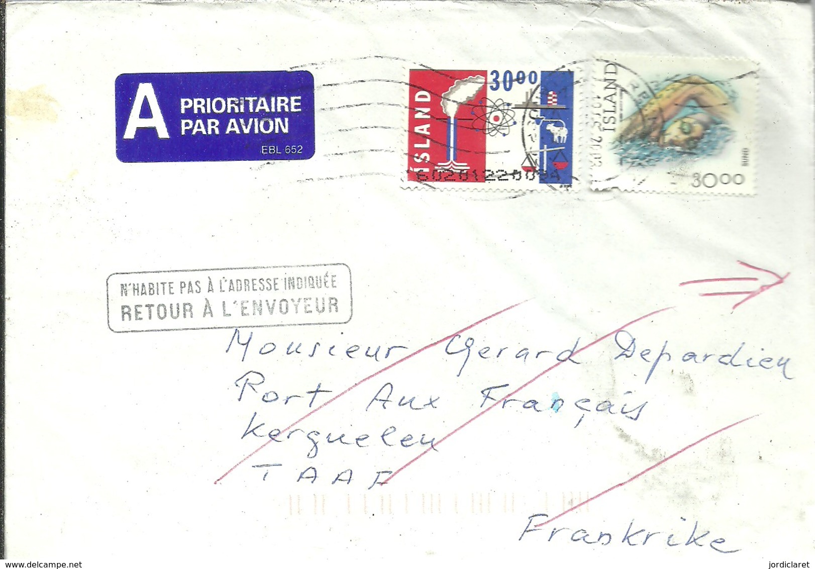 LETTER RETOUR   A PORT AUX FRANCAIS  KERGUELEN   TAAF - Cartas & Documentos