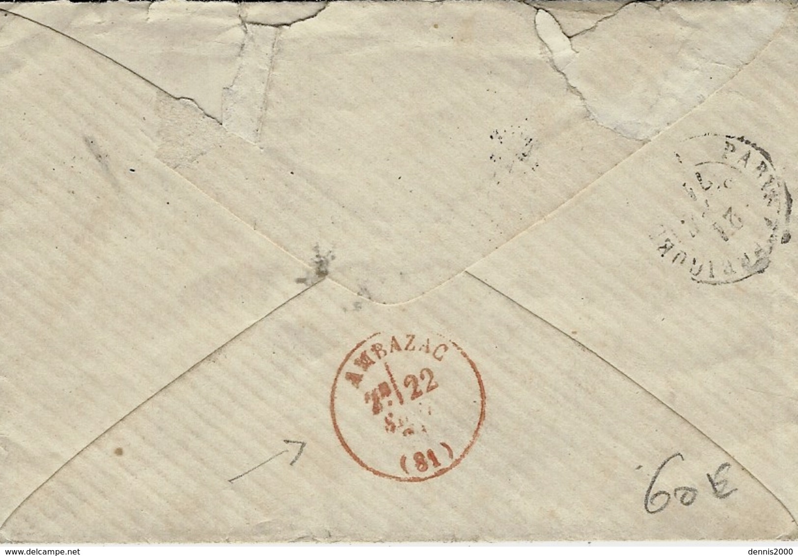 21 Sept. 1871- Enveloppe De PARIS / MINISTERE Des FINANCES Affr. N°34 , 25 Et 27 Oblit étoile 35- - 1849-1876: Période Classique