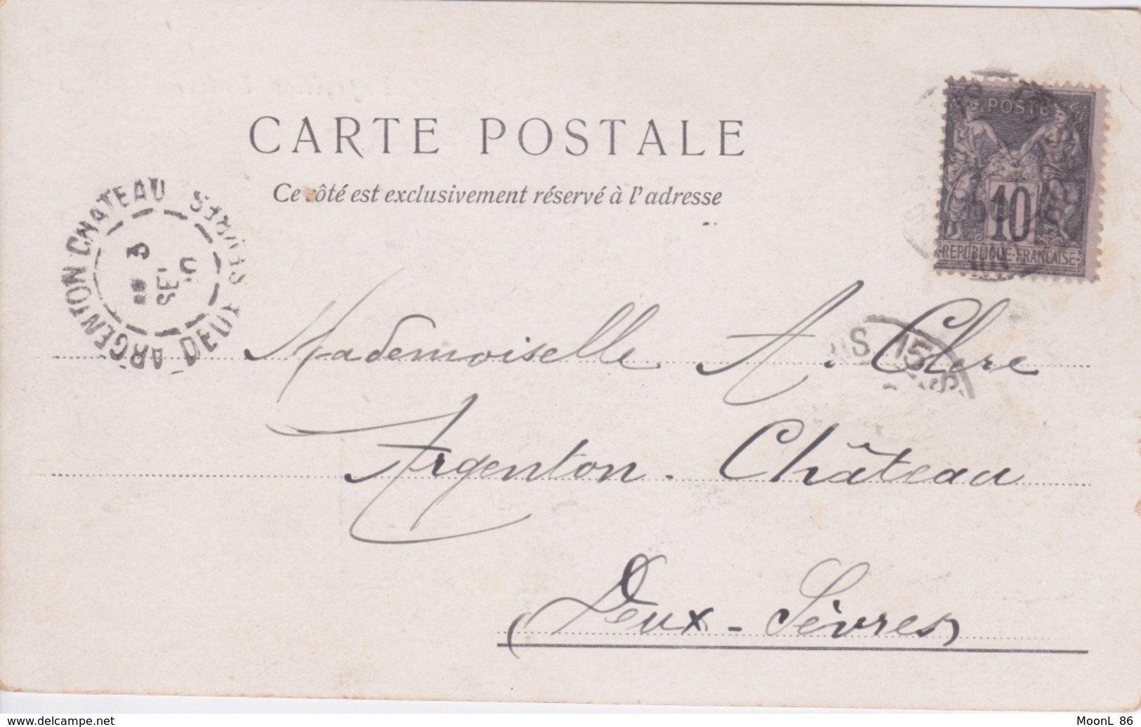 TIMBRE TYPE SAGE 10 CTS NOIR - SUR CPA  EXPOSITION UNIVERSELLE 1900 - PORTE DU GRAND PALAIS - CACHET ARGENTON CHATEAU - 1898-1900 Sage (Type III)