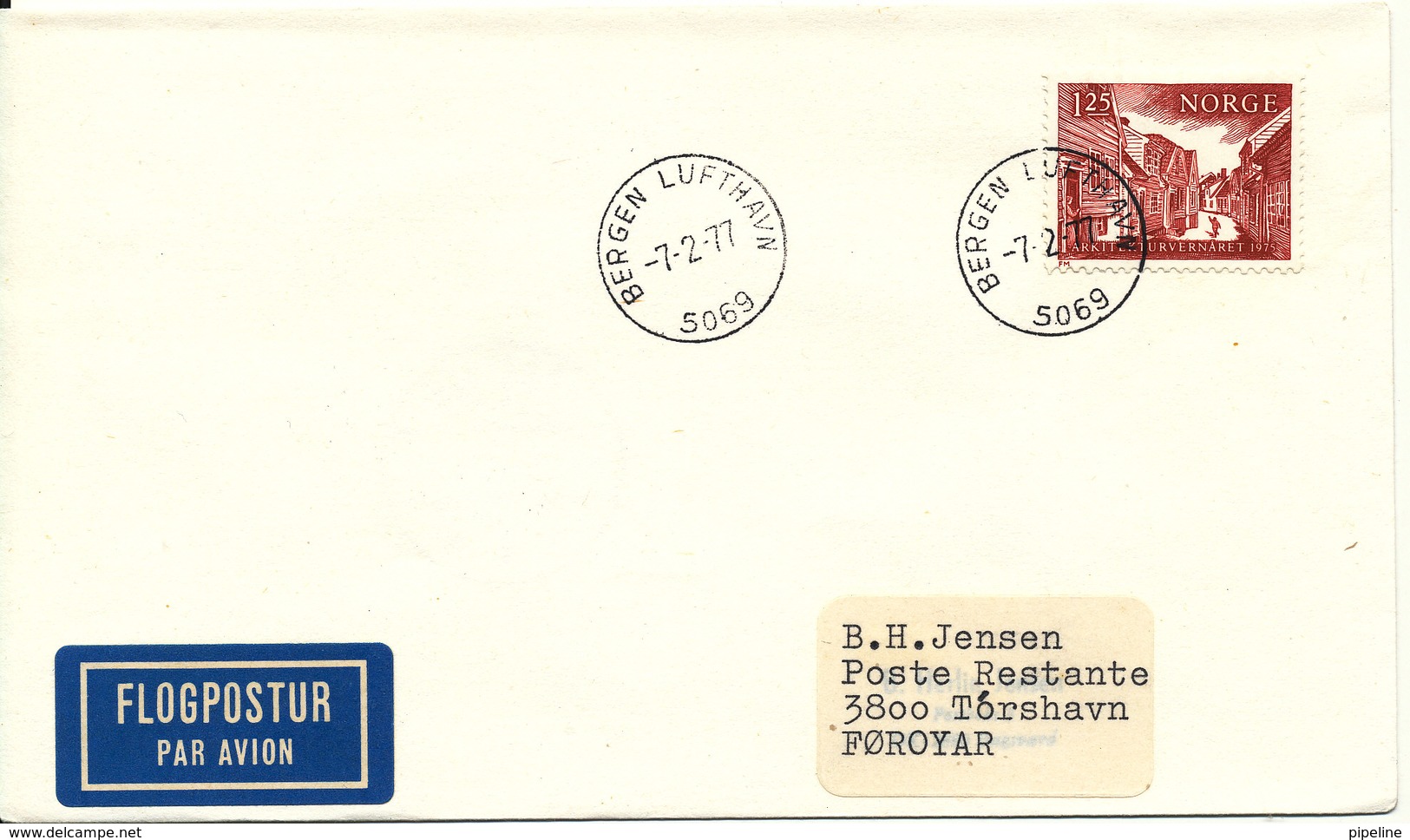 Norway Cover Sent To Faroe Islands Bergen Lufthavn 7-2-1977 Single Franked - Covers & Documents