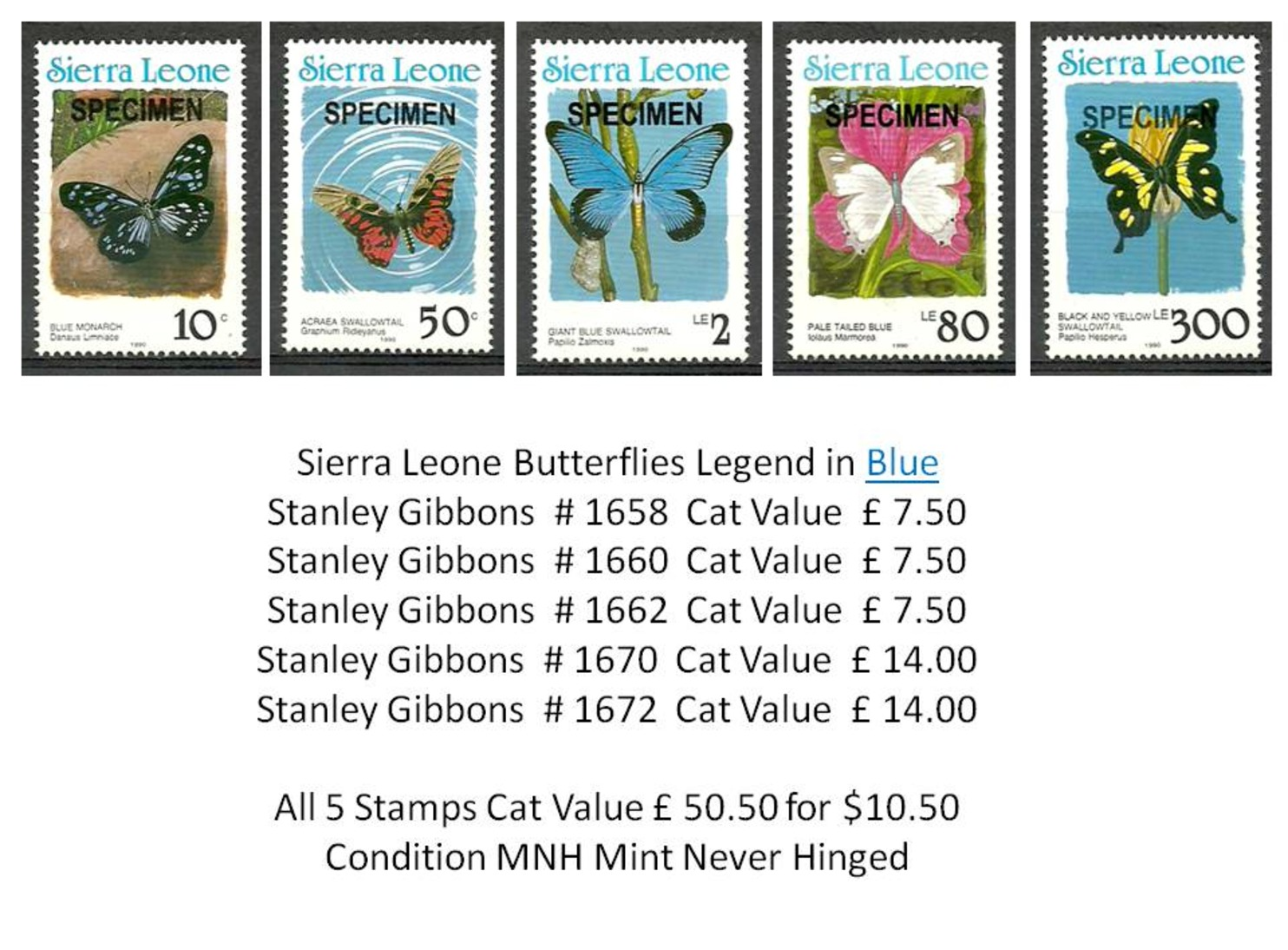 PAYPAL SKRILL - Sierra Leone Legend In Blue MNH - Set X4 Stamps Cat £ 50.50 - Insects Moths Butterflies - Super Bargain - Butterflies