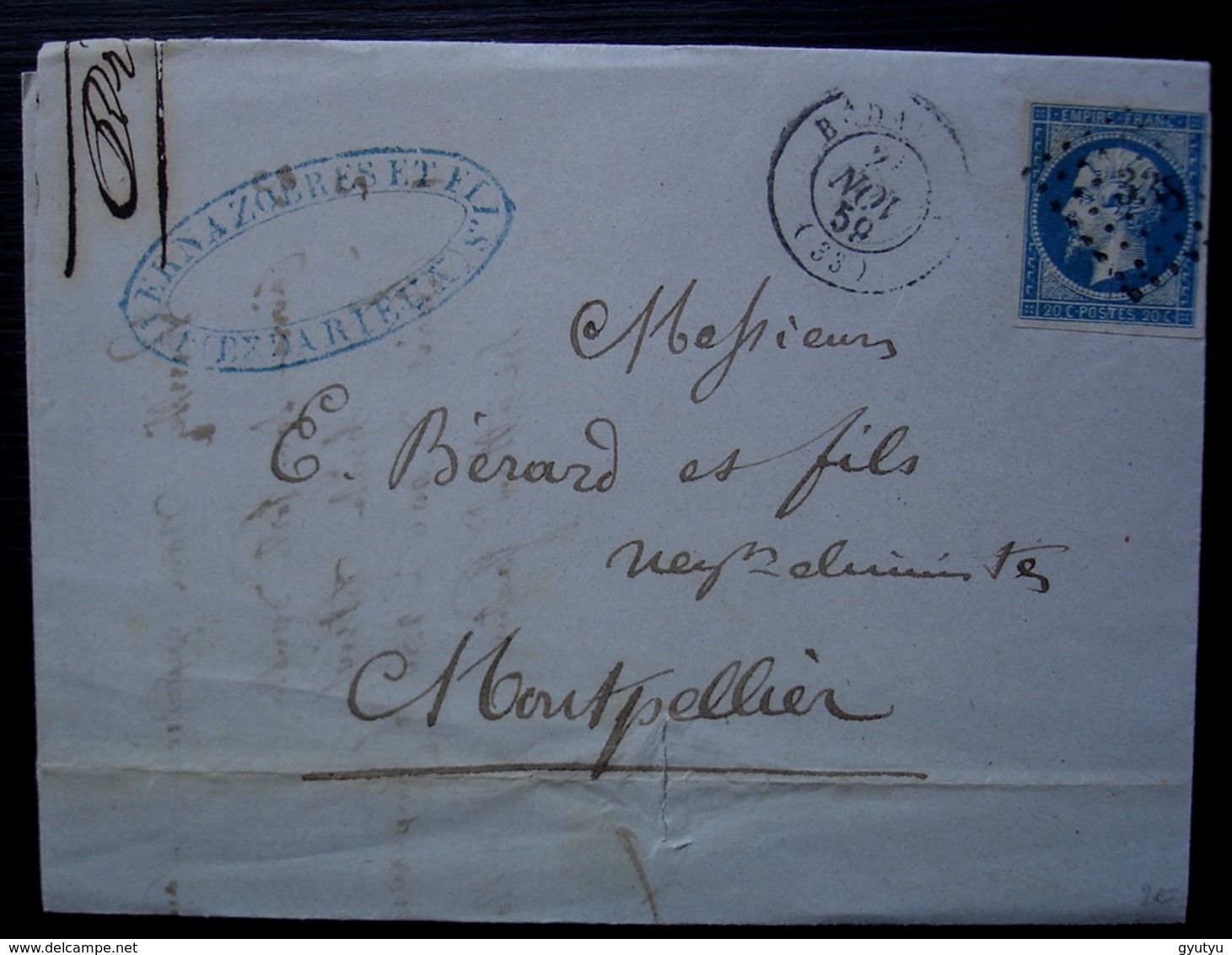 Bédarieux 1859 Vernazobres & Fils Lettre Pour Montpellier - 1849-1876: Periodo Classico