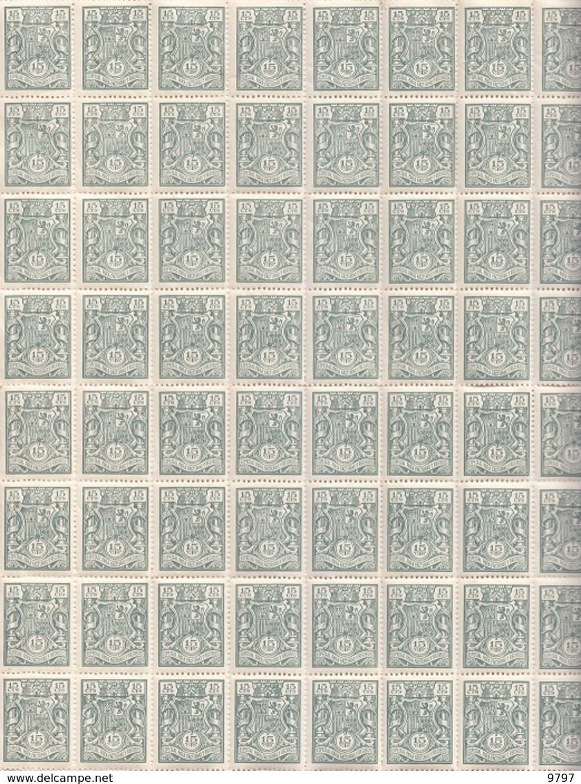 80 TIMBRES NUEVOS EN BLOQUE DEL 15 CTS. VERDE ESPECIAL PARA FACTURAS Y RECIBOS (EPOCA MONÁRQUICA) RARO EN BLOQUE - Steuermarken