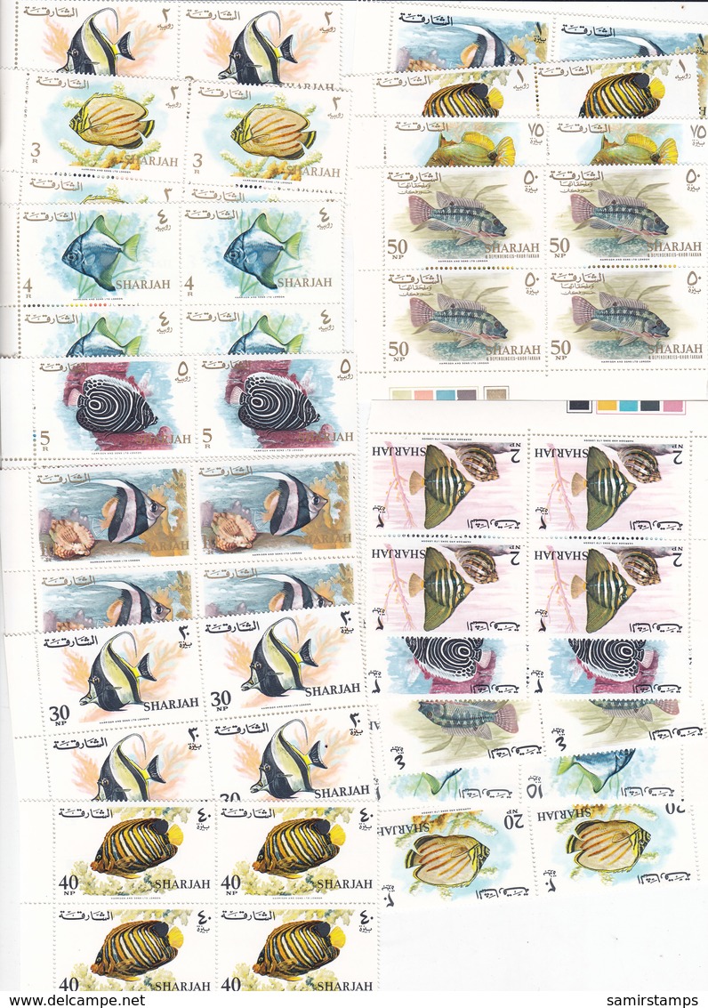 Sharjah 1966 FISH SET Bloc's Of 4 Corner ,17 Stamps MNH-compl. Reduced Price - SKRILL PAYMENT ONLY - Sharjah