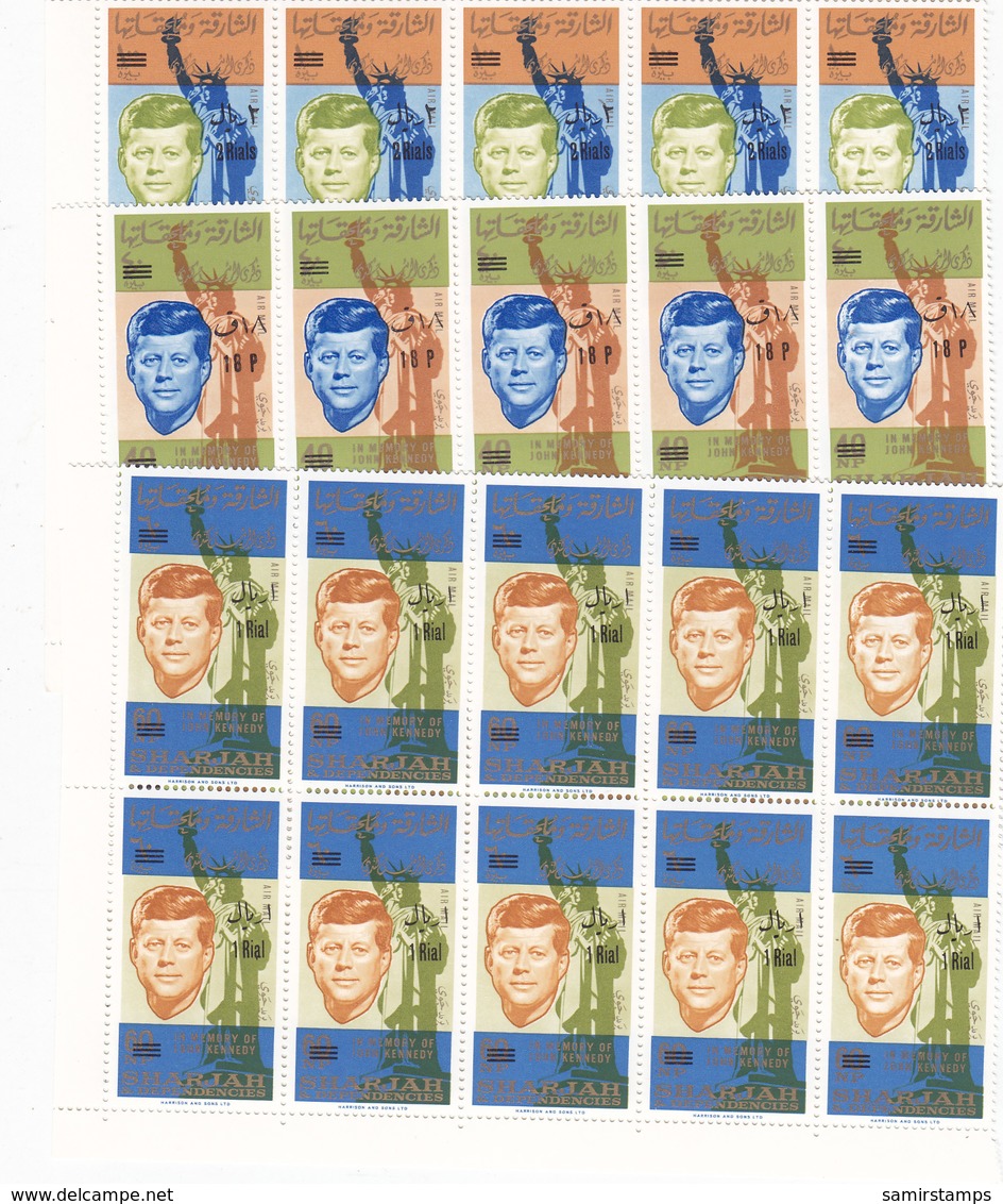 Sharjah 1966, Kennedy Revalued 3 Stamps Complete Set MNH X 10 - Reduced Price- SKRILL PAYMENT ONLY - Sharjah