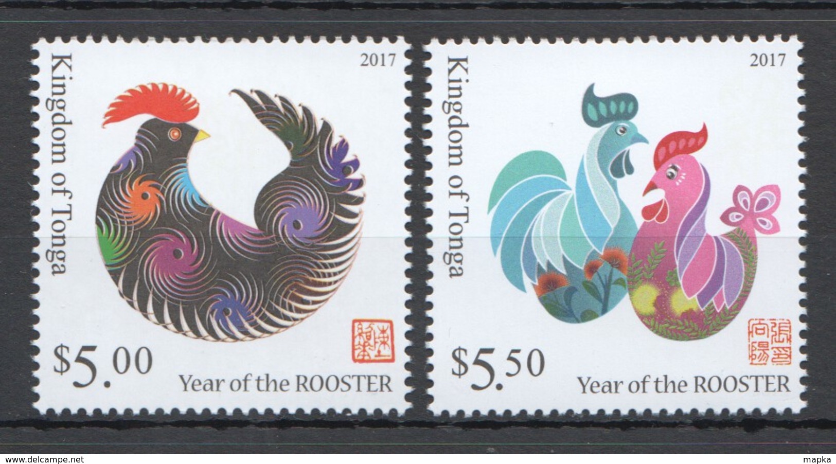 T590 2017 TONGA FAUNA FARM BIRDS YEAR OF THE ROOSTER !!! MICHEL 17 EURO !!! 1SET MNH - Astrologia