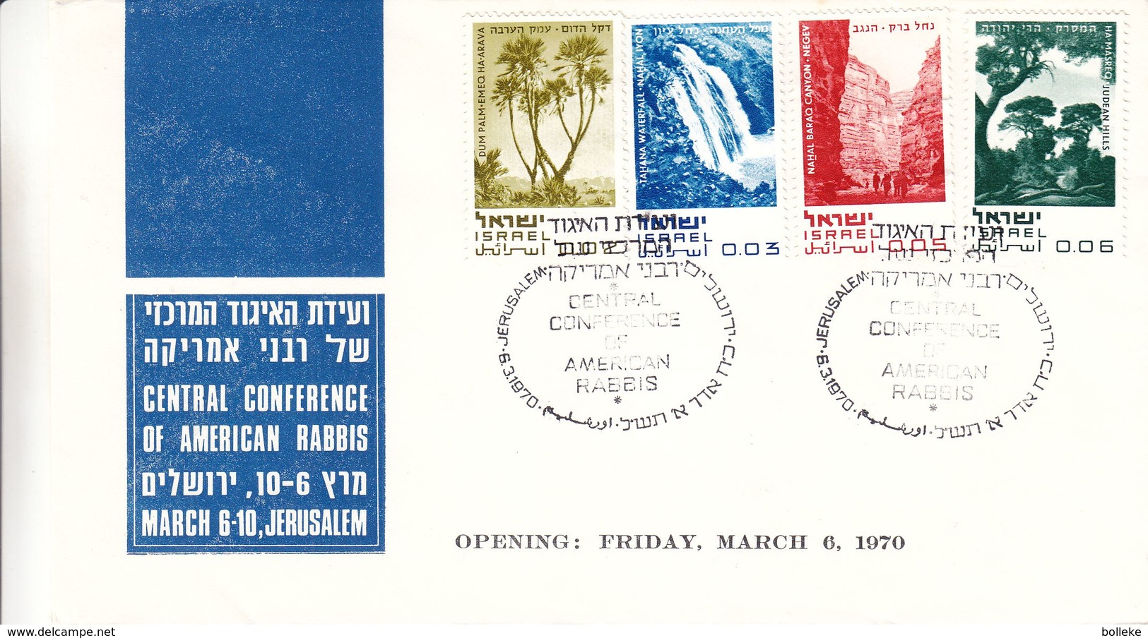 Israël - Lettre FDC De 1970 - Oblit Jerusalem - Conference Of American Rabbis - Chutes D'eaux - - Storia Postale