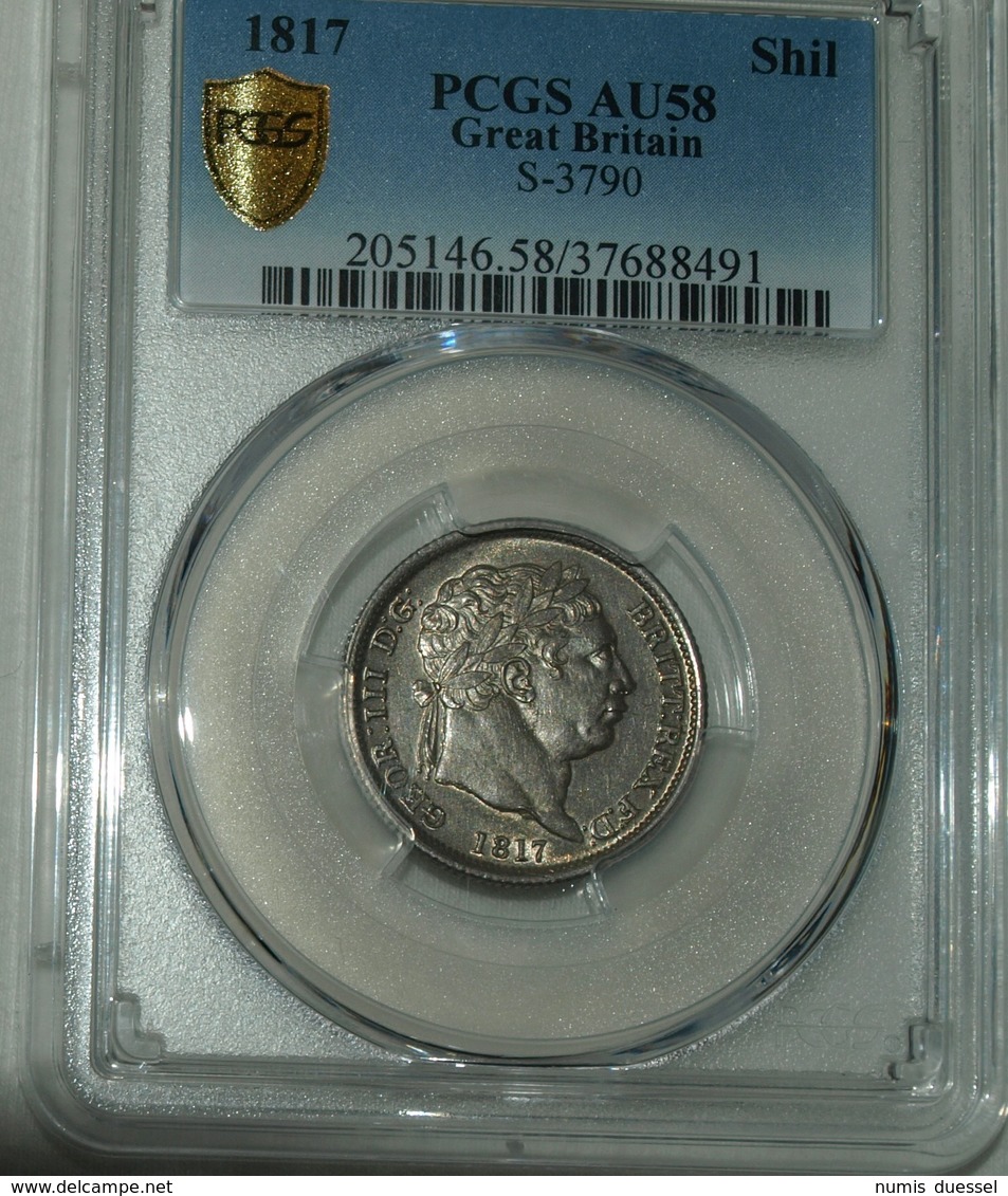 Silber/Silver Großbritannien/Great Britain George III, 1817, 1 Shilling PCGS GRADED Funz/AU - Sonstige & Ohne Zuordnung