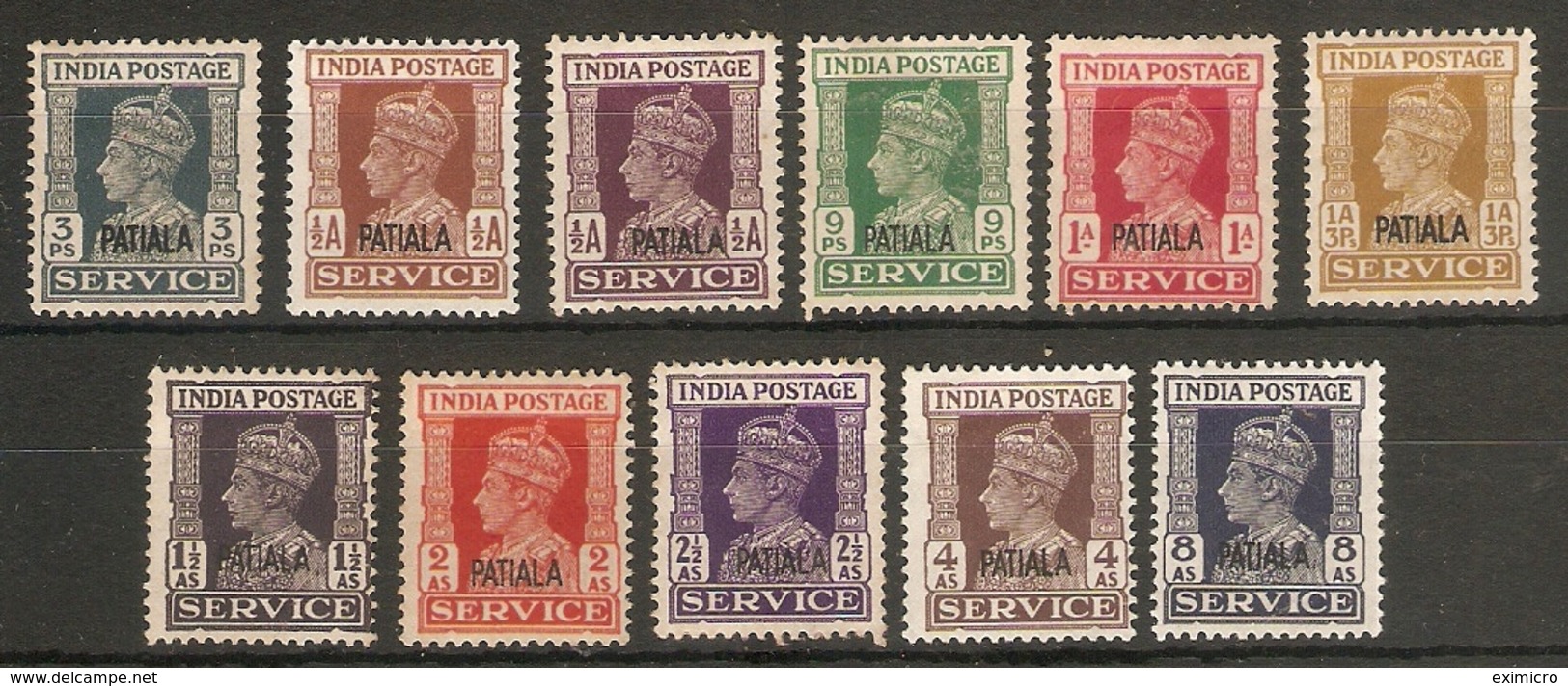 INDIA - PATIALA 1939 - 1944 OFFICIALS SET TO 8a SG O71/O81 MOUNTED MINT Cat £29.75 - Patiala