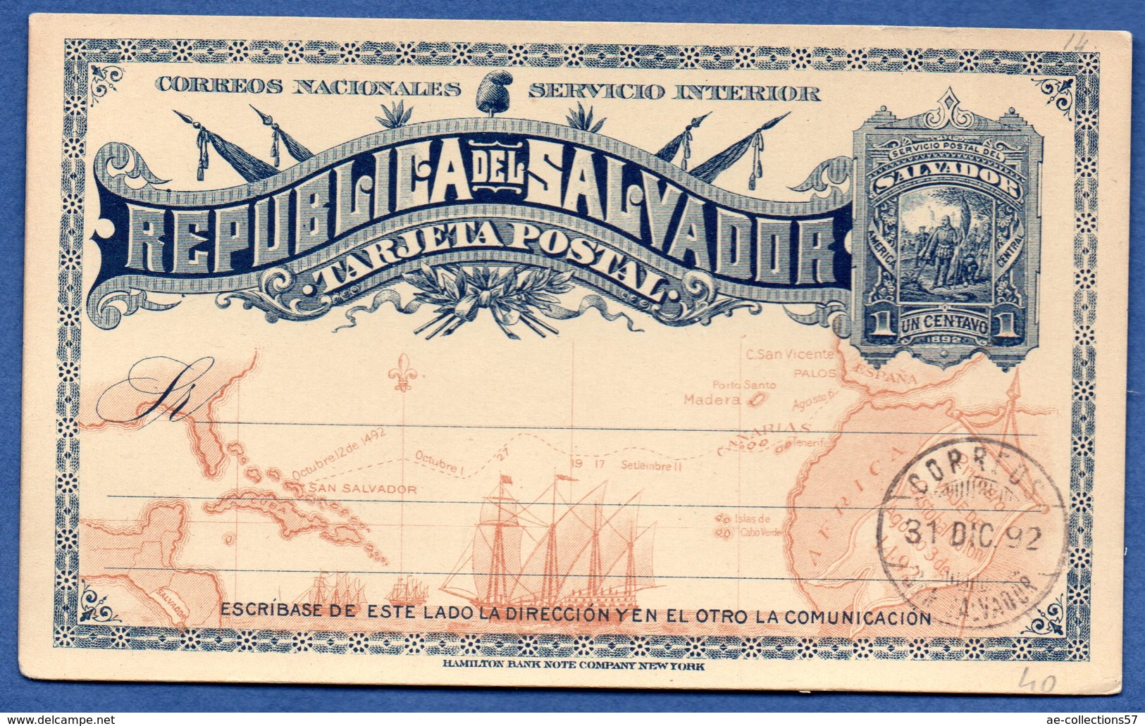 Salvador --  Entier Postal  -  31/12/1892 - El Salvador