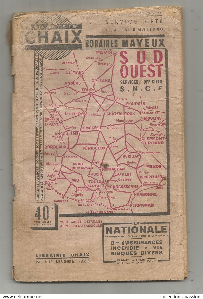 Chemin De Fer ,S.N.C.F. Horaires MAYEUX, Sud-Ouest ,  Service D'été , 60 Pages , 1948 , 3 Scans ,  Frais Fr 3.15 E - Sin Clasificación