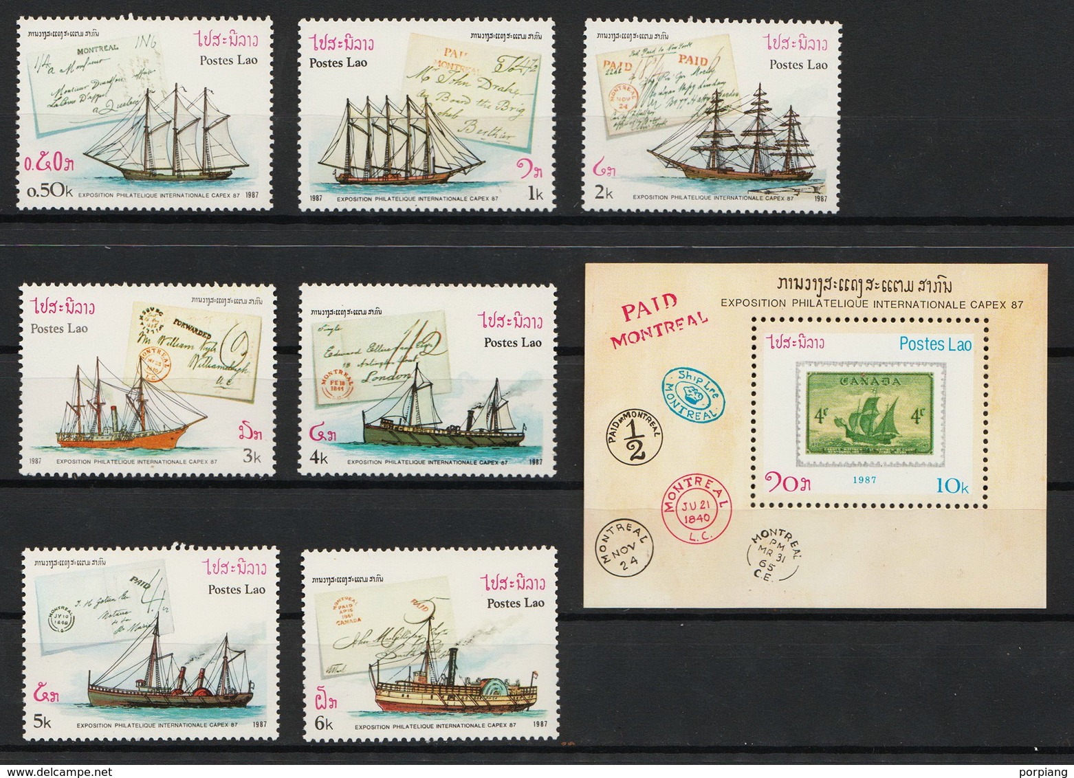 Laos 1987 Block 116 + Mi 995 – 1001 Sailboat MNH - Laos