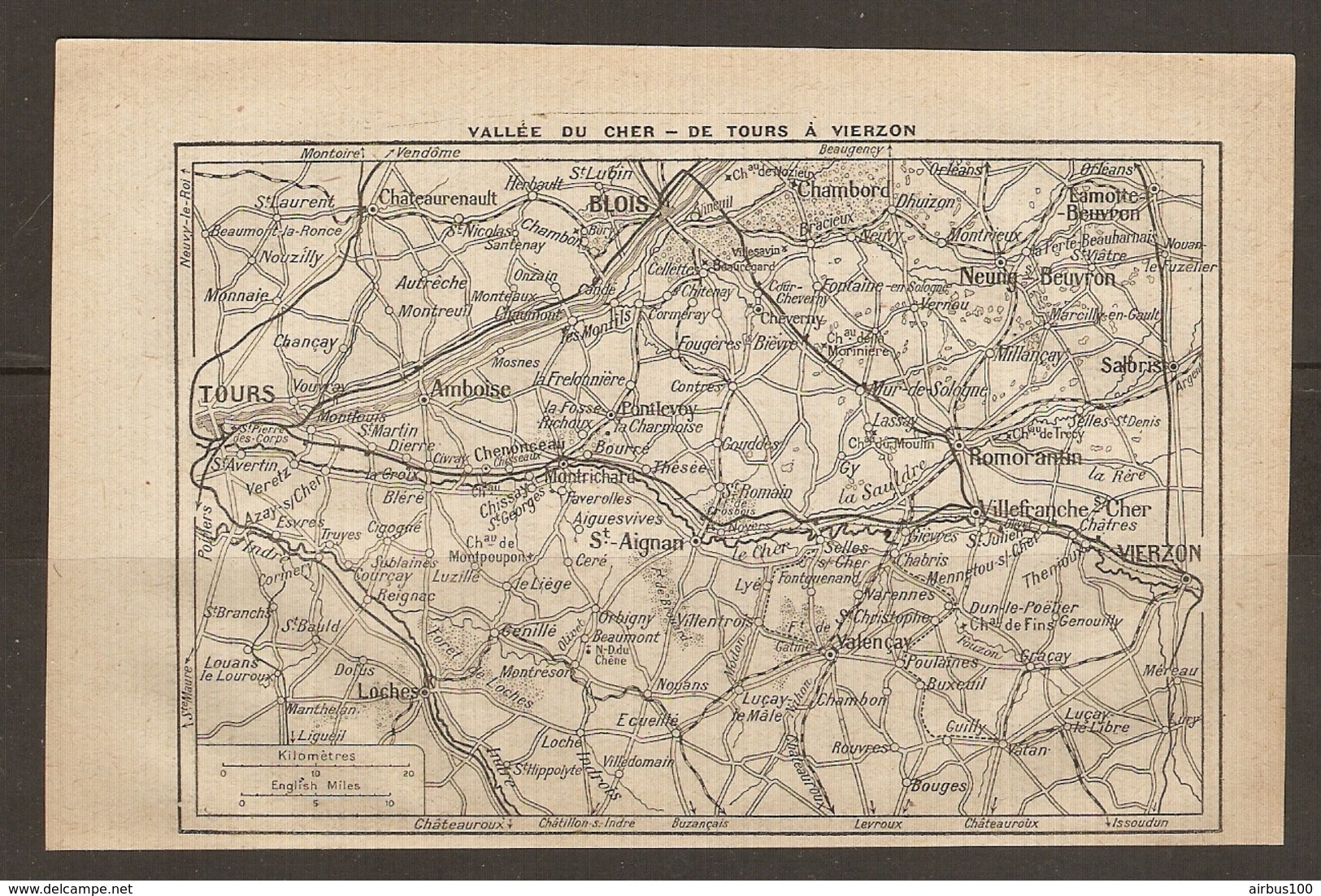 CARTE PLAN 1922 - VALLEE Du CHER De TOURS à VIERZON - AMBOISE St AIGNAN SALBRIS LOCHES VALENCAY - Cartes Topographiques