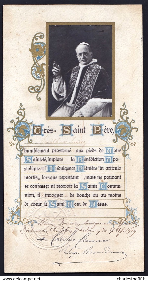 AUTHENTIQUE BENEDICTION ET INDULGENCE PLENIERE DU PAPE PIUS XI DE 1929  Signé Par CARDINAL CAROLUS CREMONESI Papa Pope - Documentos Históricos