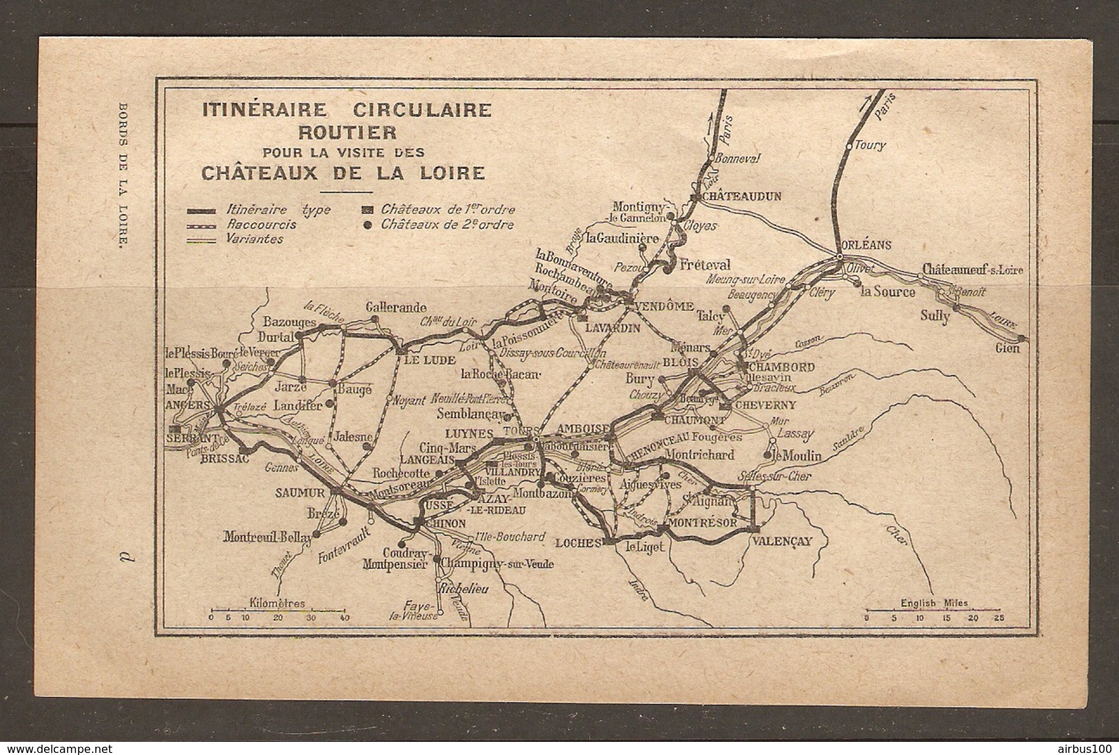 CARTE PLAN 1922 - ITINERAIRE CIRCULAIRE ROUTIER POUR LA VISITE Des CHATEAUX De La LOIRE - Topographical Maps