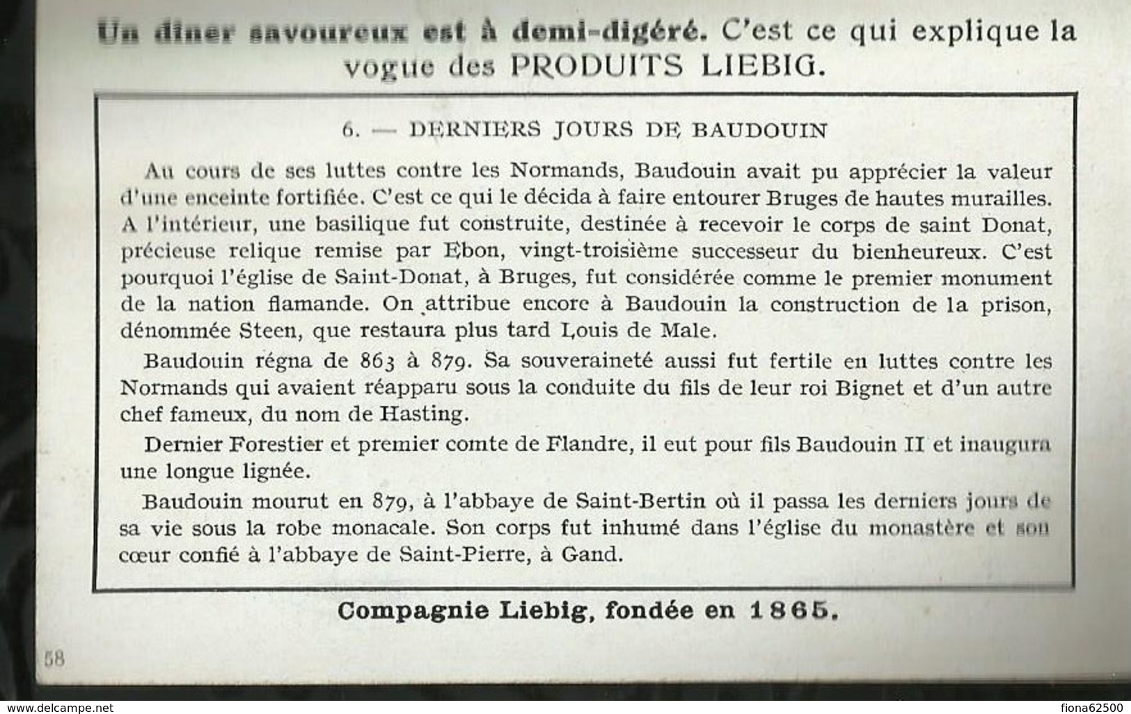 CHROMO LIEBIG . BAUDOUIN BRAS DE FER . DERNIERS JOURS DE BAUDOUIN . - Liebig