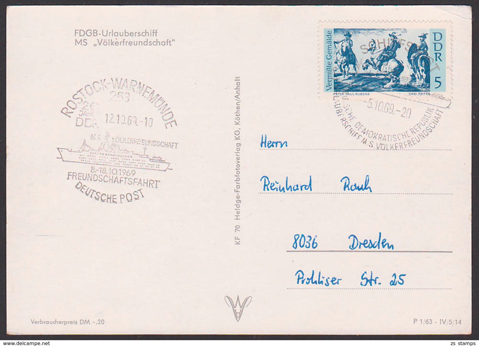 Rostock-Warnemünde FDGB Urlauberschiff "MS Völkerfreundschaft" Freundschaftsfahrt 8. - 18.10.1969, Ak Karte - Marítimo