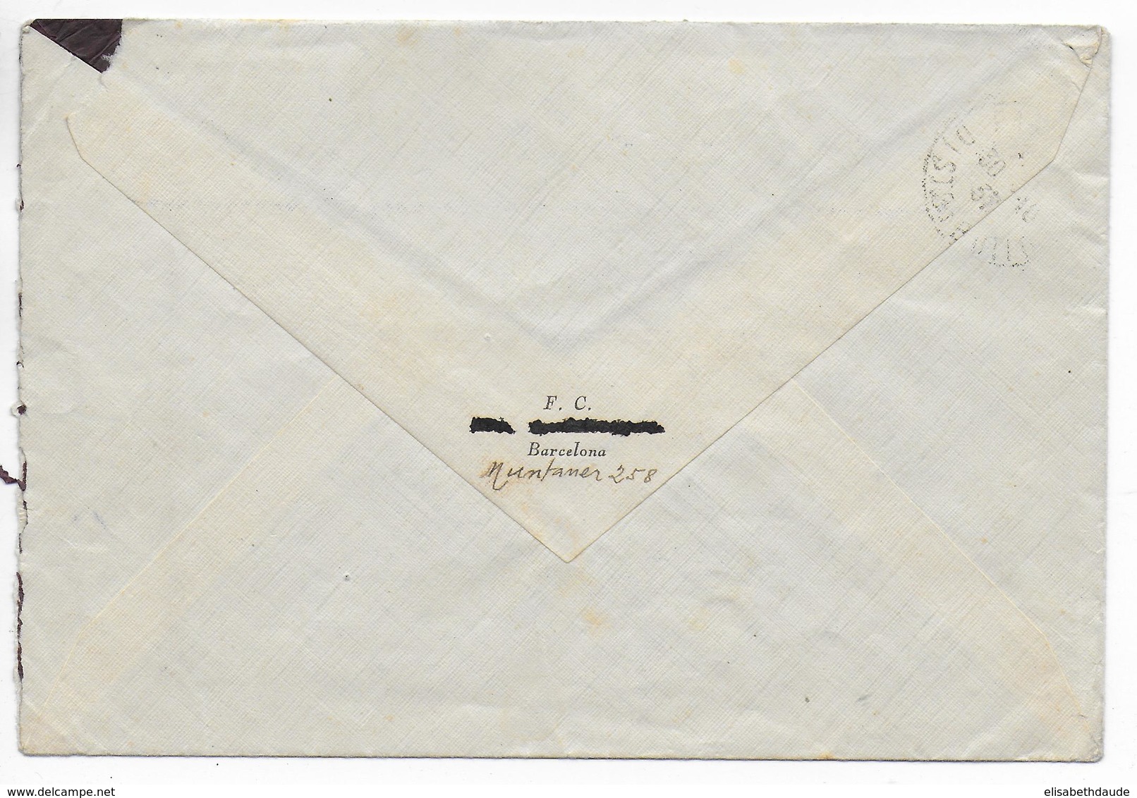 ESPAGNE - 1937 - ENVELOPPE RECOMMANDEE De BARCELONA Avec CENSURE + VIGNETTE HOGAR ESCUELA DE HERFANOS => PARIS - Liefdadigheid