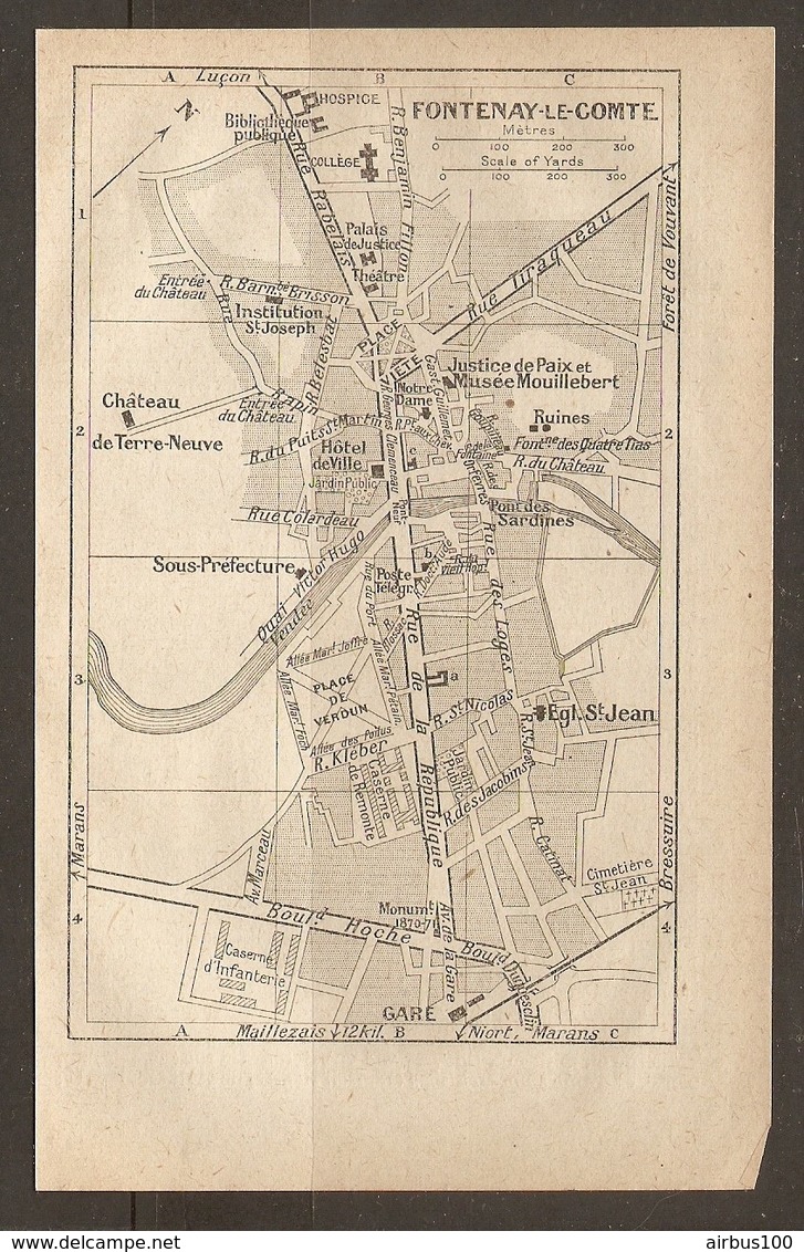 CARTE PLAN 1922 - FONTENAY Le COMTE - CASERNE D'INFANTERIE PONT Des SARDINES MUSEE MOUILLEBERT - Topographical Maps