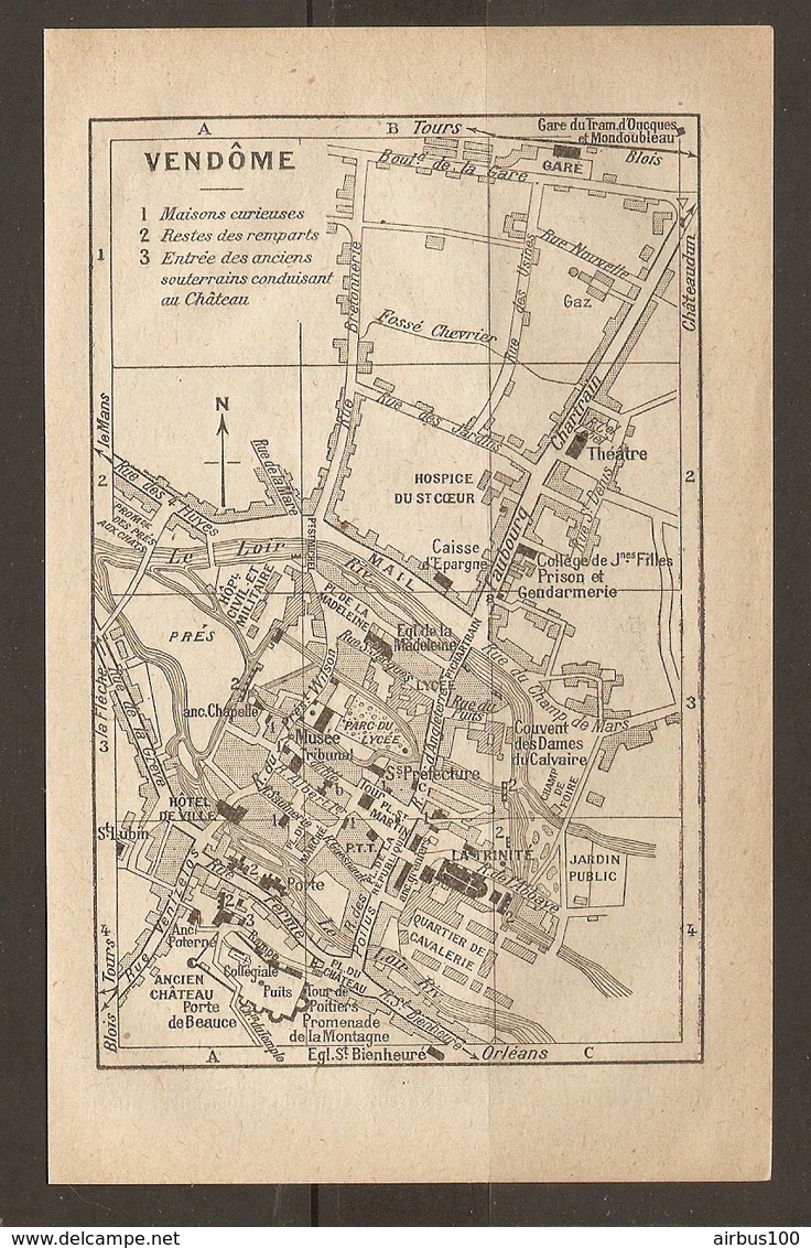 CARTE PLAN 1922 - VENDOME MAISONS CURIEUSES RESTES Des REMPARTS ENTREE Des ANCIENS SOUTERRAINS - Topographical Maps