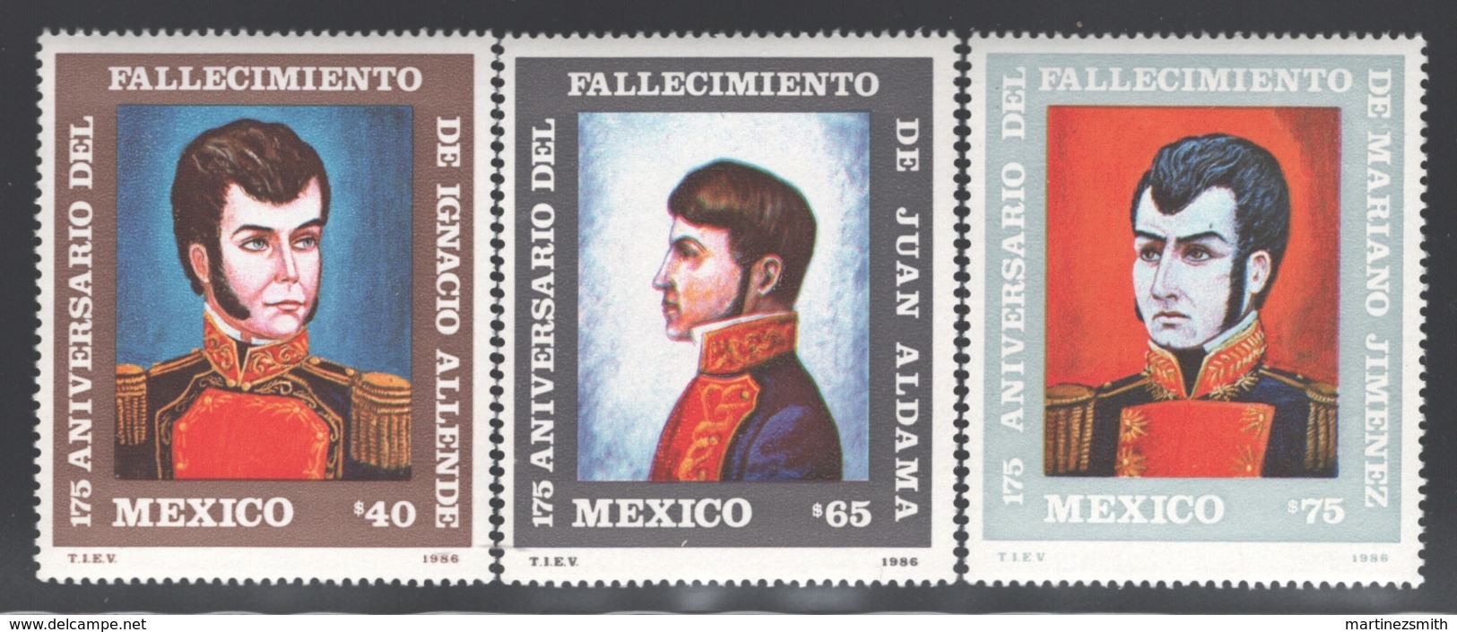 Mexico - Mexique 1986 Yvert 1157-59, 175th Anniversary Of The Death Of National Heroes - Allende, Aldama Y Jiménez - MNH - México