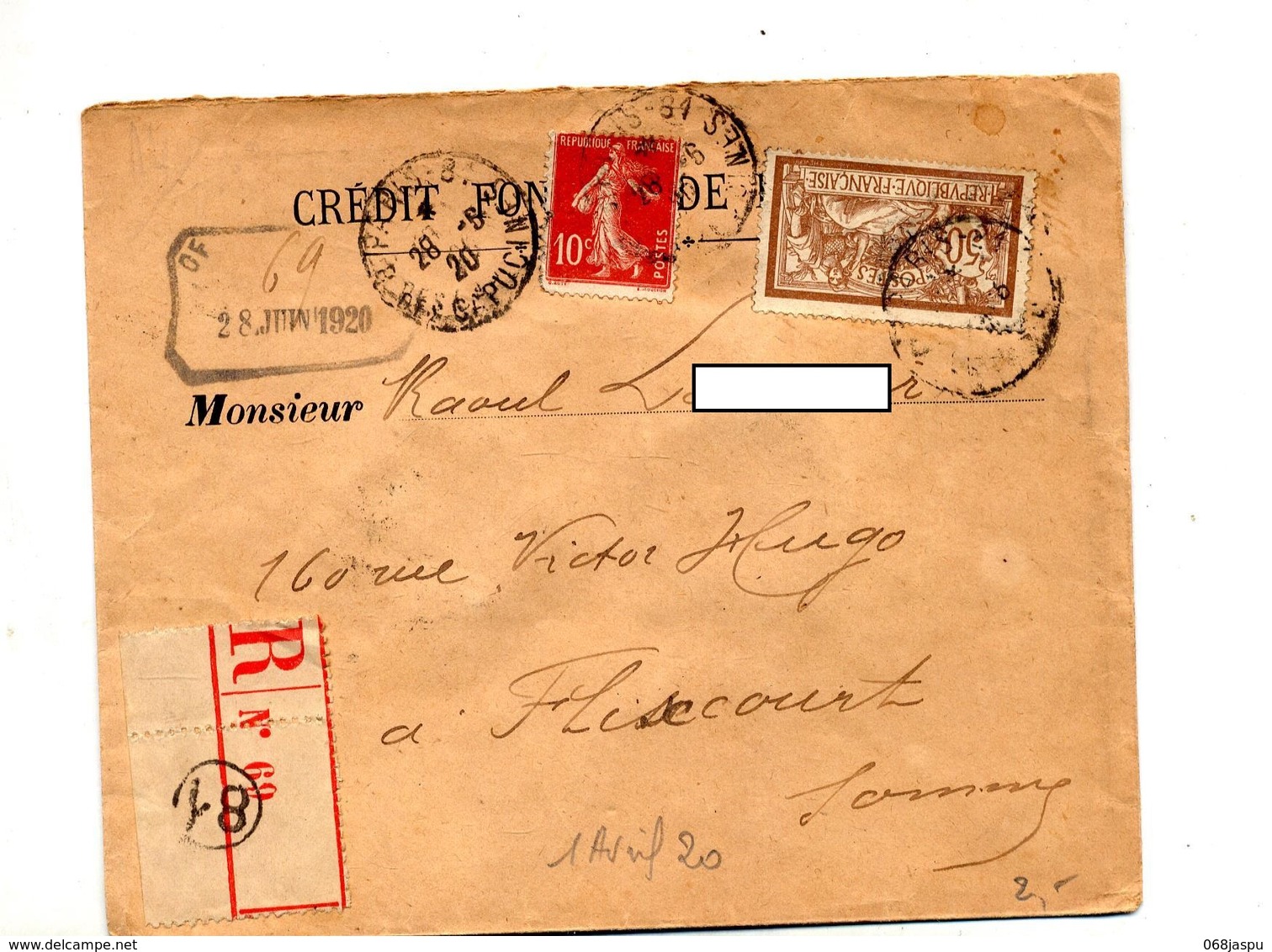 Lettre Recommandée Paris 81 Sur Semeuse Merson + Mention - Manual Postmarks