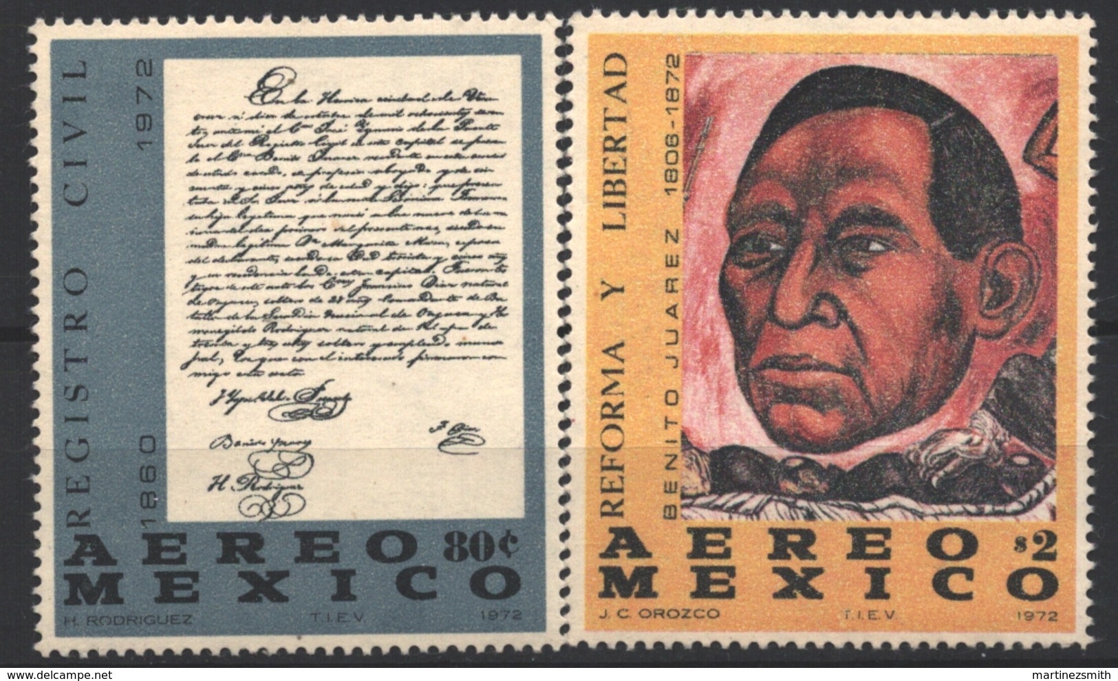 Mexico - Mexique 1972 Airmail Yvert 339-40, Centenary Of The Death Of Benito Juarez - MNH - México