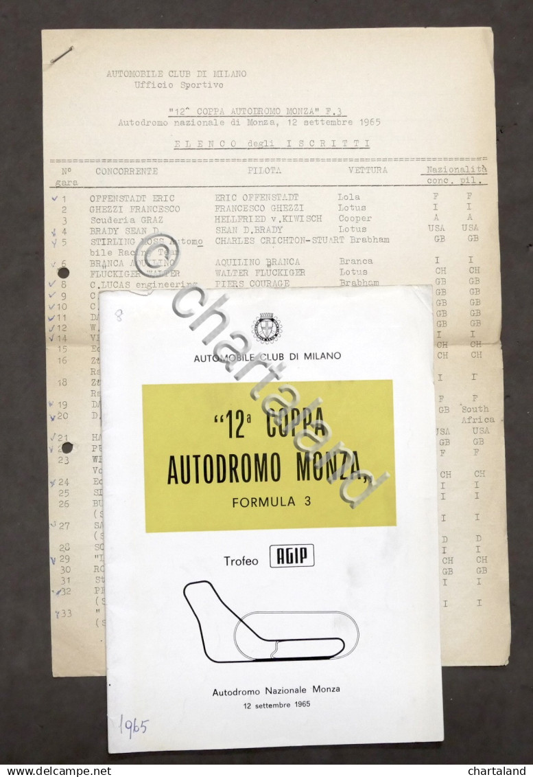 Automobilismo - 12^ Coppa Autodromo Monza - Formula 3 - 1965 - Regolamento - Altri & Non Classificati