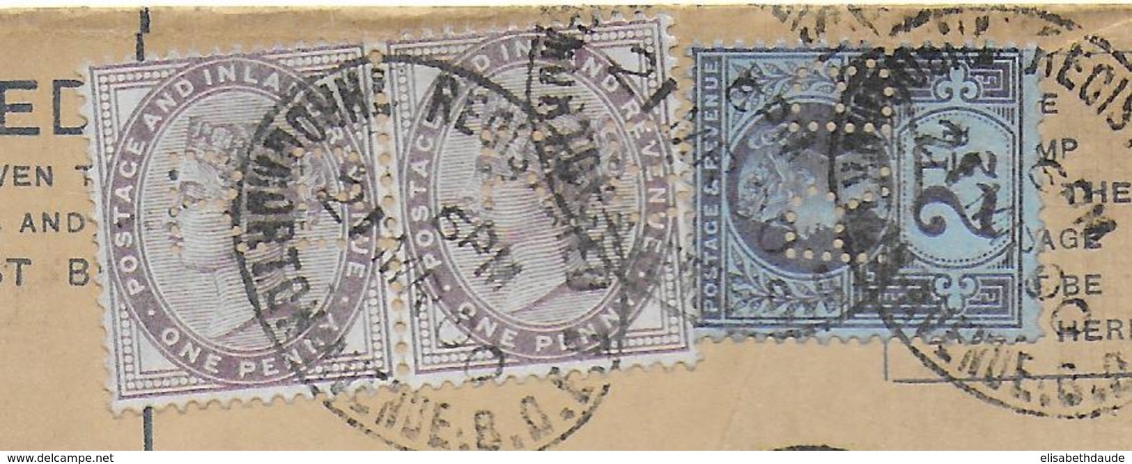 1900 - GB - ENVELOPPE ENTIER RECOMMANDEE Avec PERFORES (PERFIN) "RB" + MARQUE "LATE FEE 2d" => LYON - Lettres & Documents