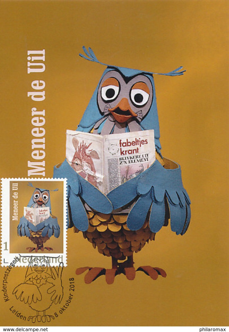 D37586 CARTE MAXIMUM CARD TRIPLE 2018 NETHERLANDS - CHOUETTE OWL EULE - DUTCH TELEVISION 1968-2018 CP ORIGINAL - Owls
