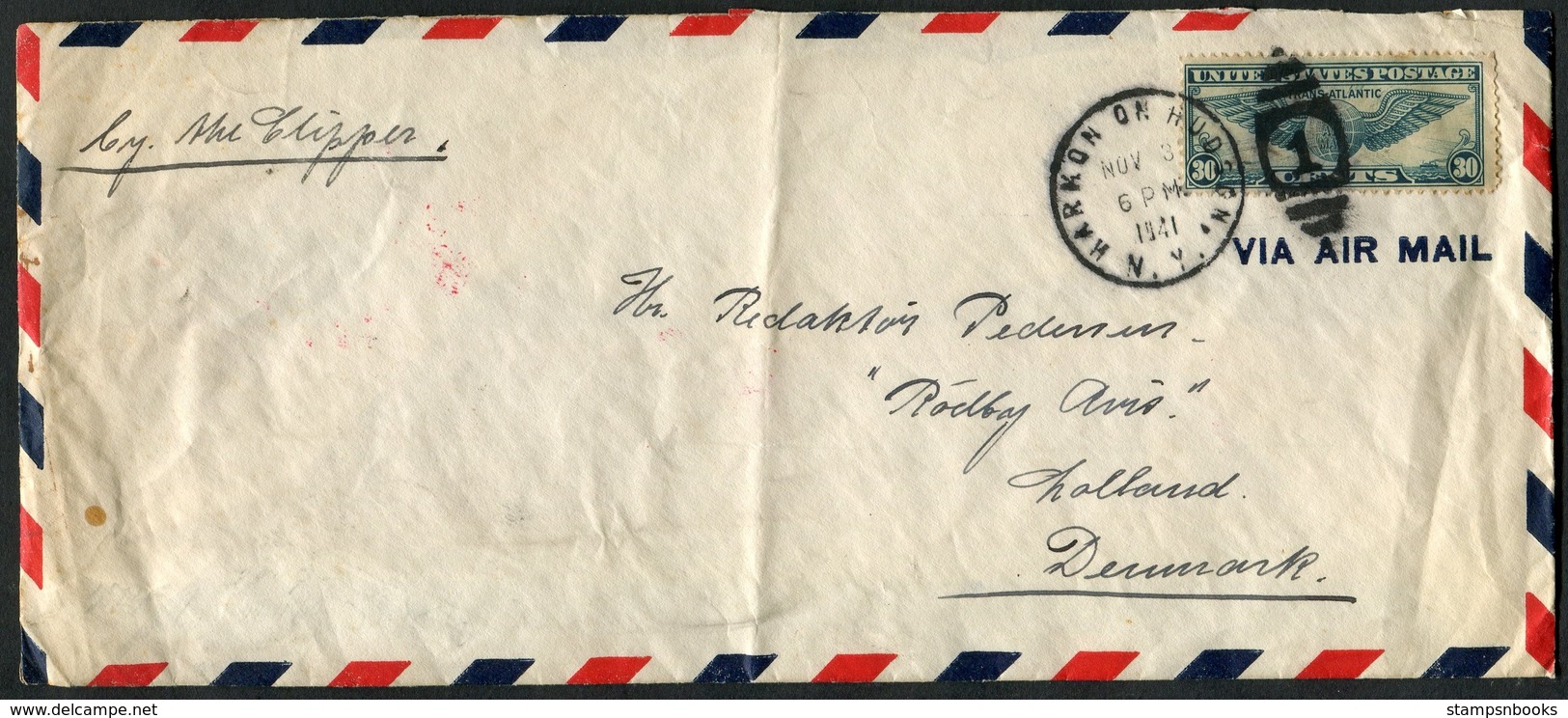 1941 USA Harkon On Hudson, New York Censor Airmail Clipper Cover - Denmark - Covers & Documents