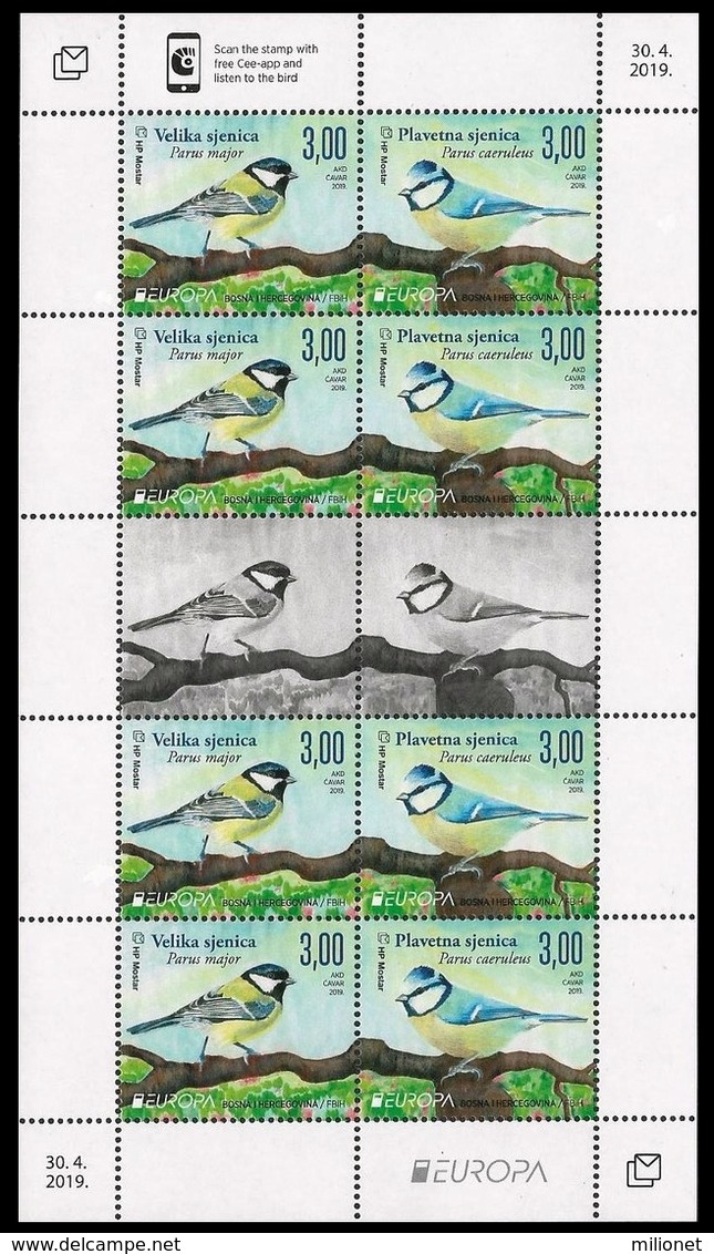 BOSNIA HERZEGOVINA CROAT POST (MOSTAR) 2019 EUROPA BIRDS Sheetlet Of 8 Stamps (4 Se-tenant Pairs) + 2 Vignettes MNH ** - 2019