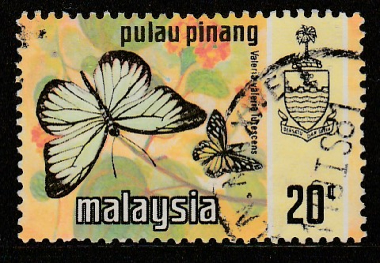 Malaysia Pulau Pinang 1971 -1977 Butterflies 20 C Multicoloured SW 79 O Used - Malaysia (1964-...)