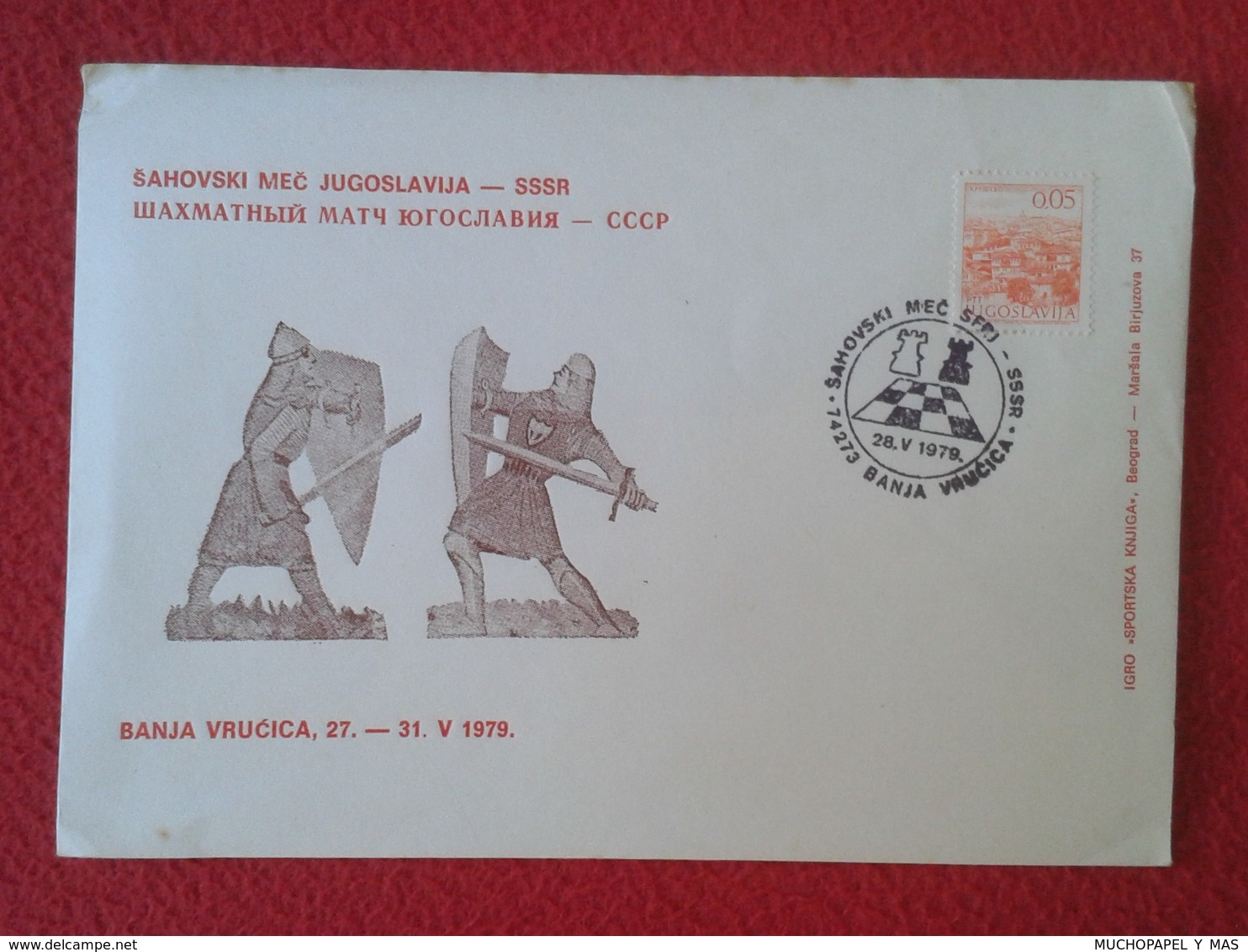 SOBRE ENVELOPE AJEDREZ CHESS Échecs SCHACH XADREZ SAKK YUGOSLAVIA JUGOSLAVIJA PIECES SSSR CCCP URSS 1979 BANJA VRUCICA - Otros & Sin Clasificación