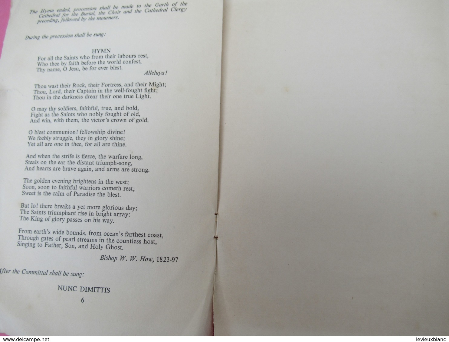 Order Of SQervice  At The Burial Of WILLIAM WILSON CASH: Lord Bishop Of WORCESTER/ Worcester Cathedral/1955       PGC349 - Décès