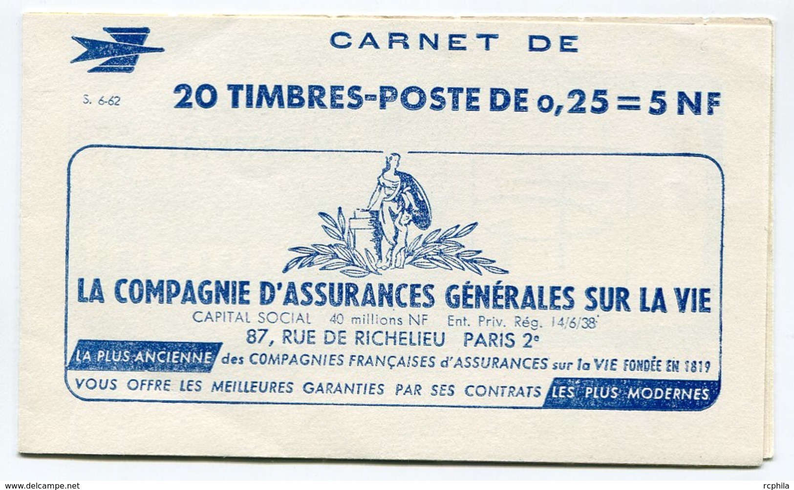 RC 13040 FRANCE N° 1263-C3 CARNET DECARIS S. 6-62 COUVERTURE COMPAGNIE D'ASSURANCES TB - Autres & Non Classés